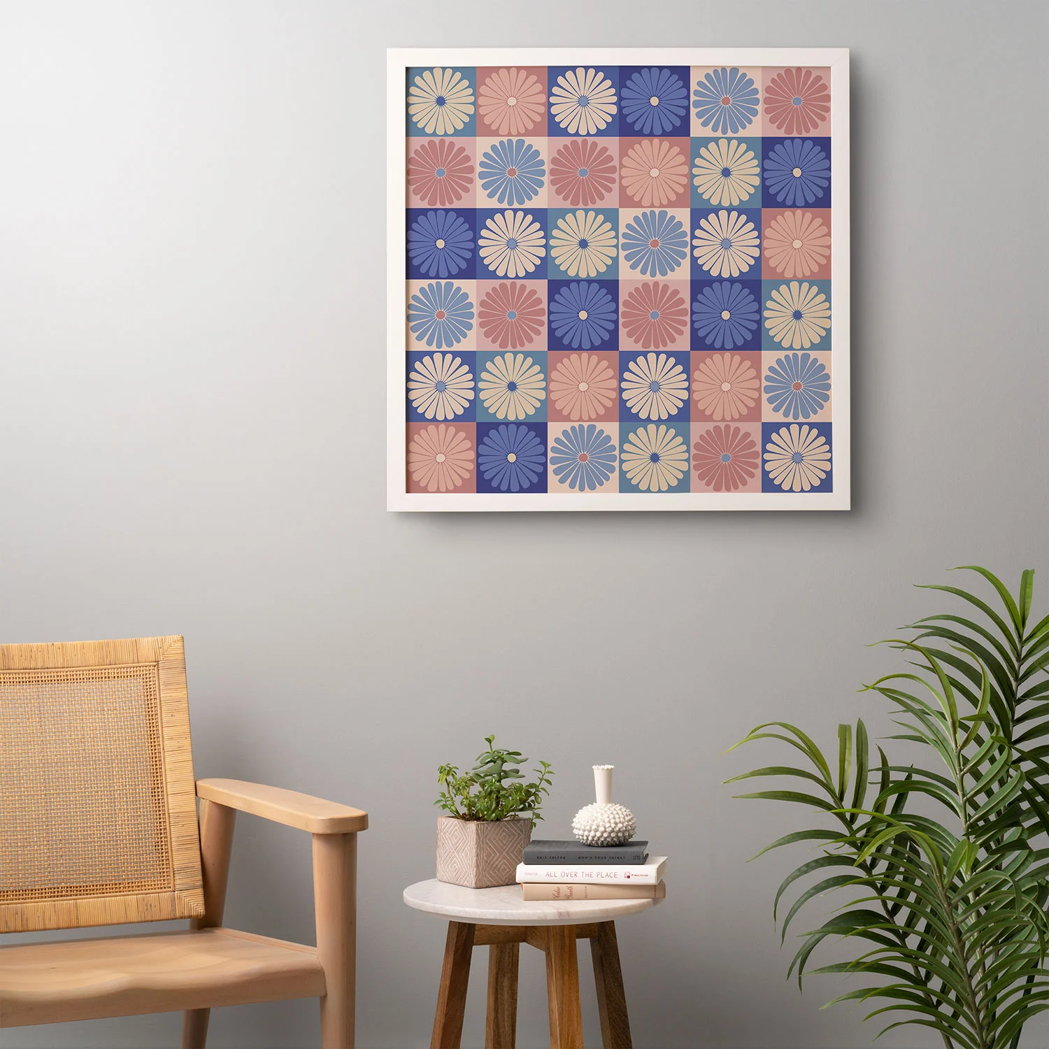 Colour Poems Checker Daisies II Blue Pink Framed Wall Art - Image 18