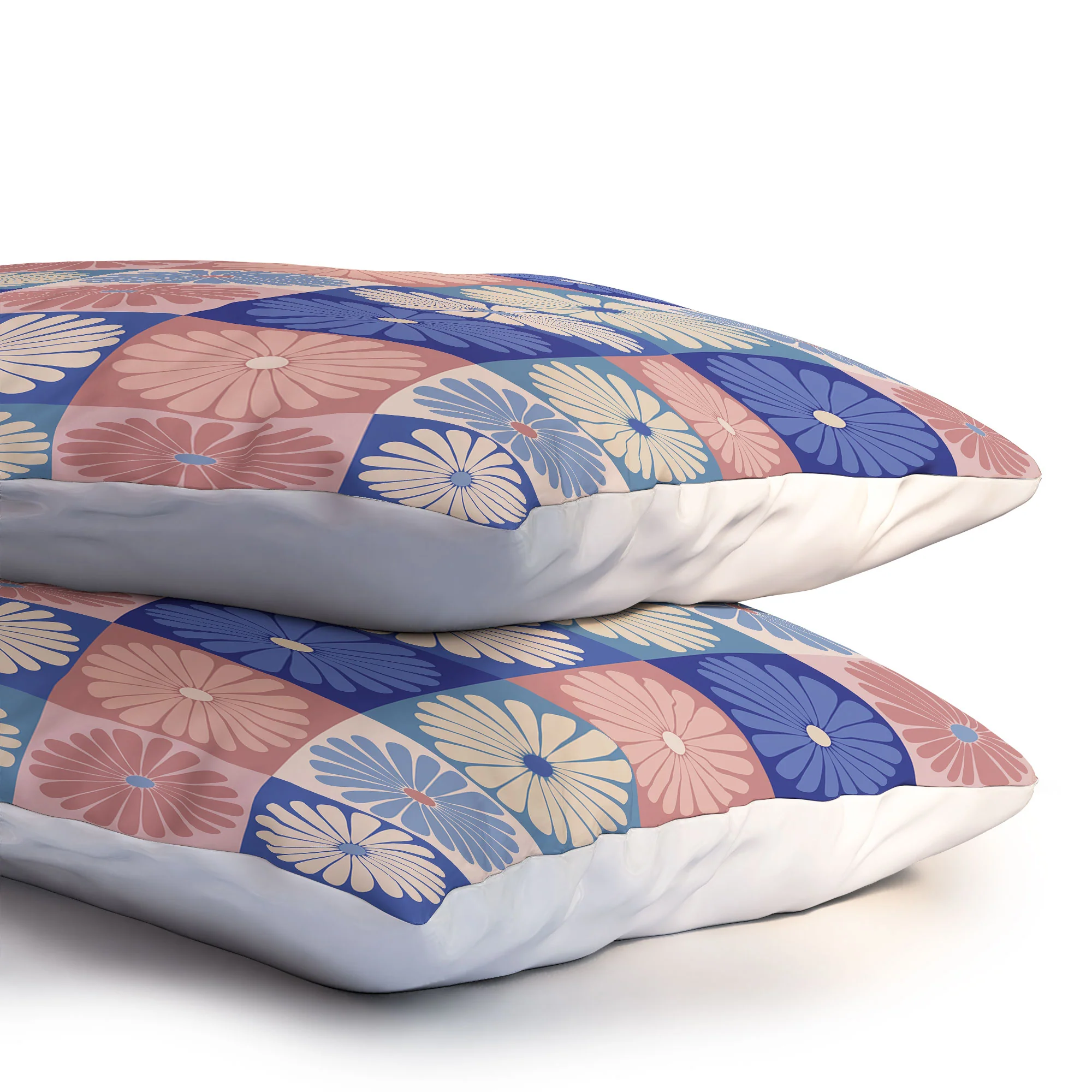 Colour Poems Checker Daisies II Blue Pink Pillow Shams - Image 6