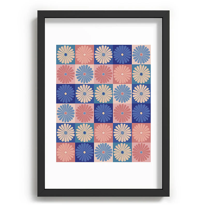Colour Poems Checker Daisies II Blue Pink Recessed Framing Rectangle - Image 9