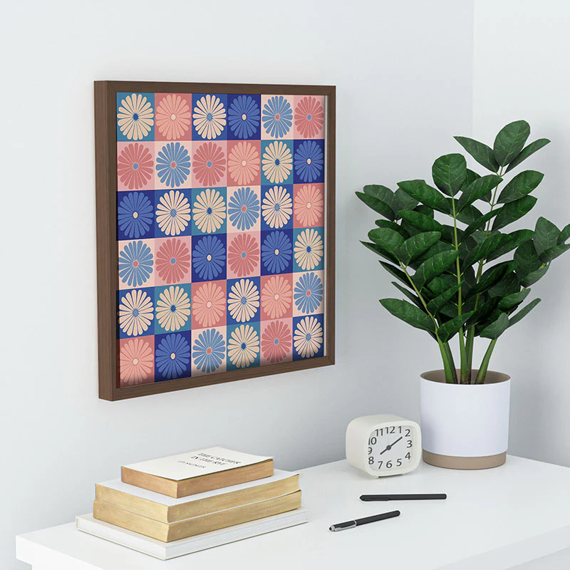 Colour Poems Checker Daisies II Blue Pink Recessed Framing Square - Image 15