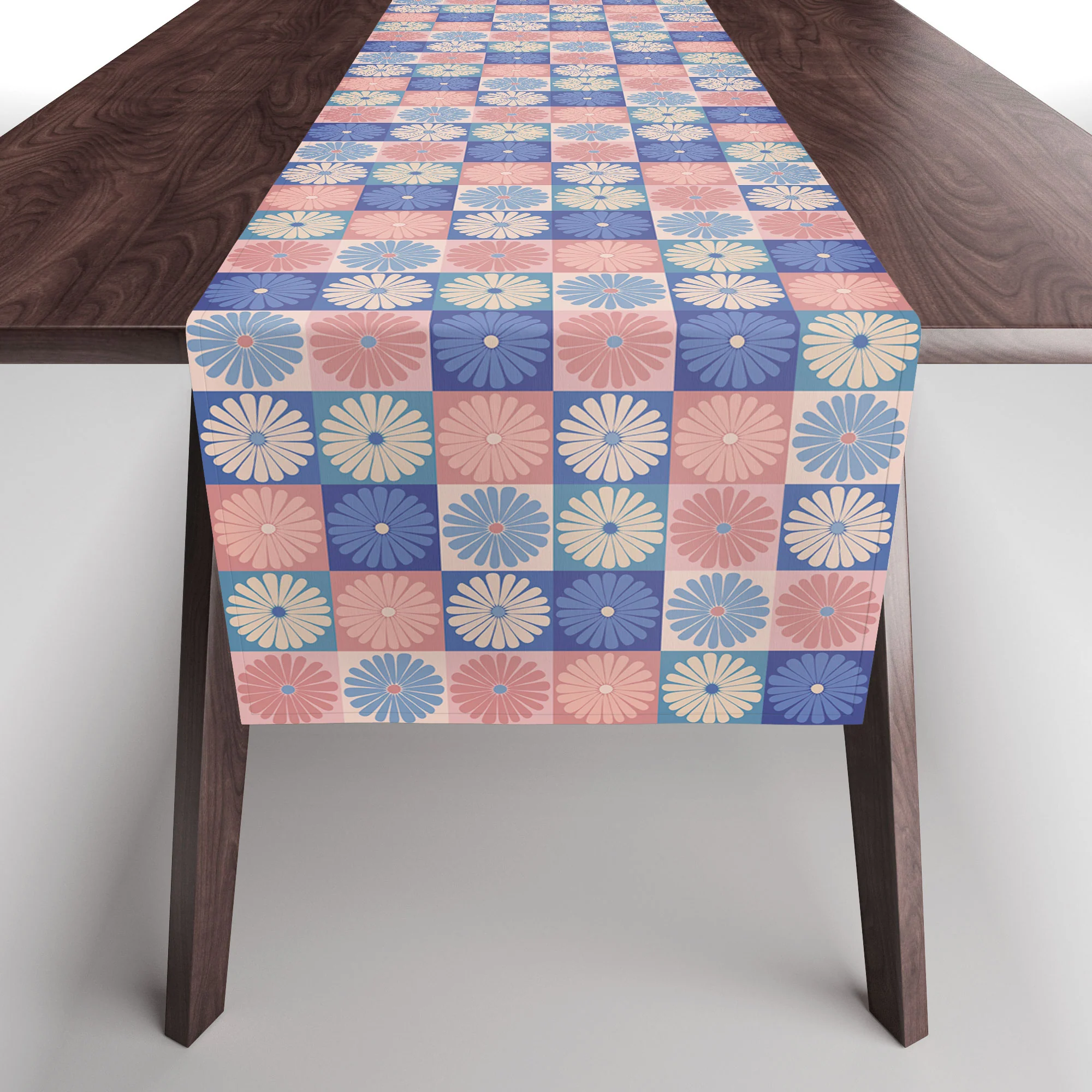 Colour Poems Checker Daisies II Blue Pink Table Runner - Image 3