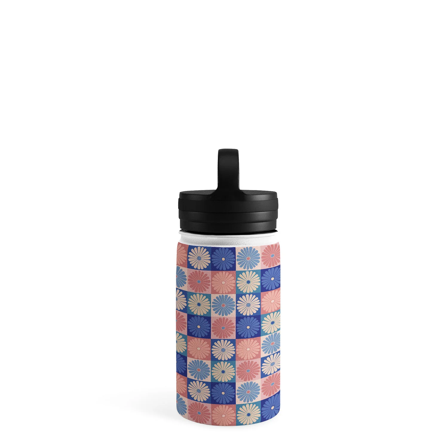 Colour Poems Checker Daisies II Blue Pink Water Bottle - Image 11