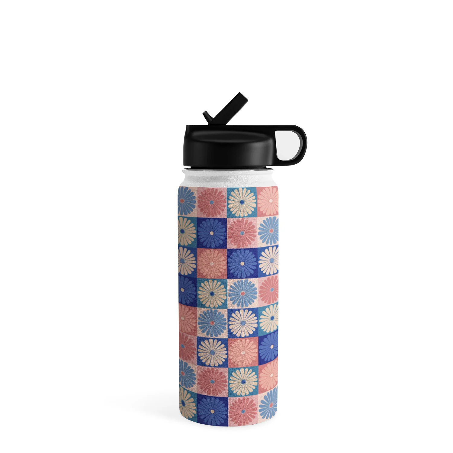 Colour Poems Checker Daisies II Blue Pink Water Bottle - Image 17