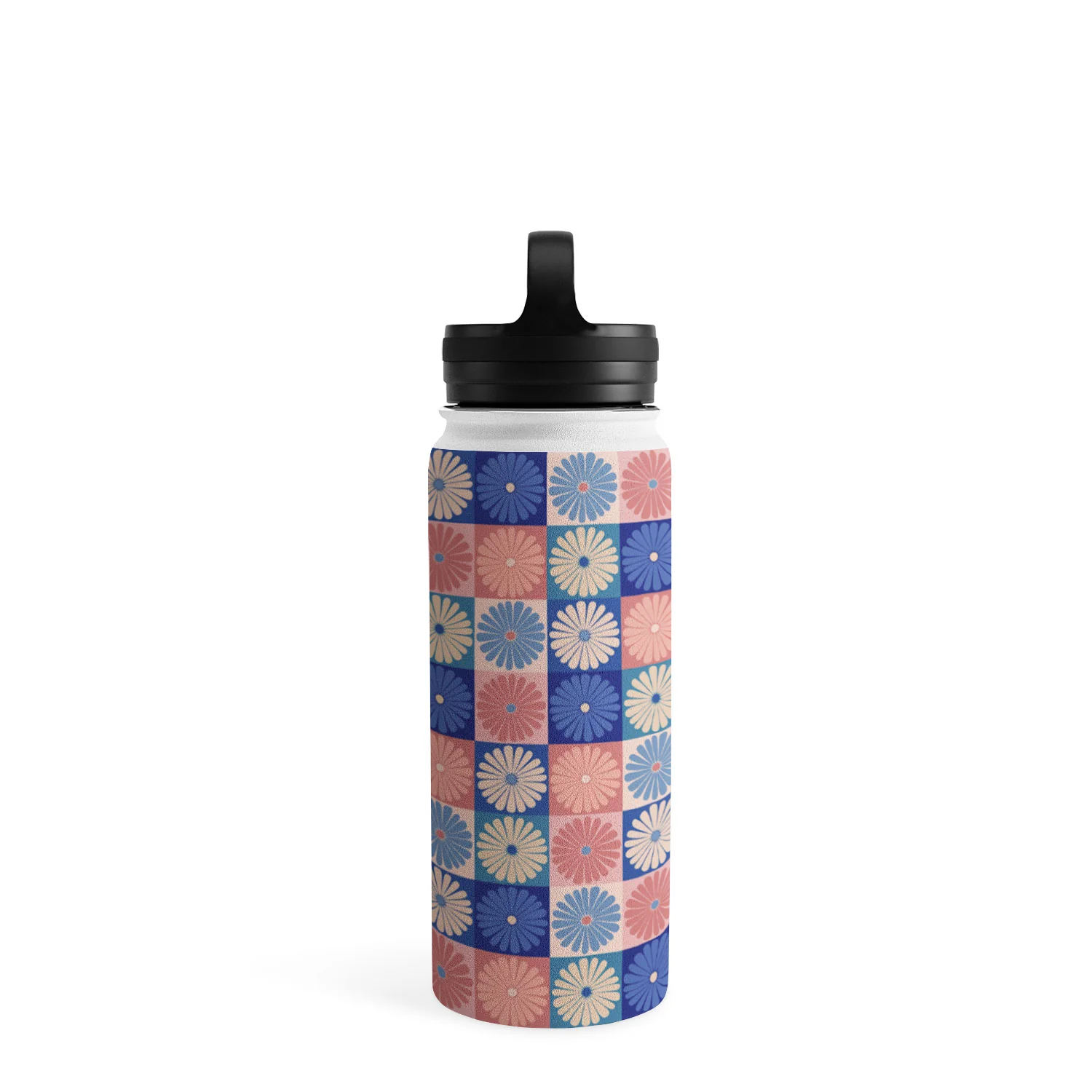 Colour Poems Checker Daisies II Blue Pink Water Bottle - Image 23