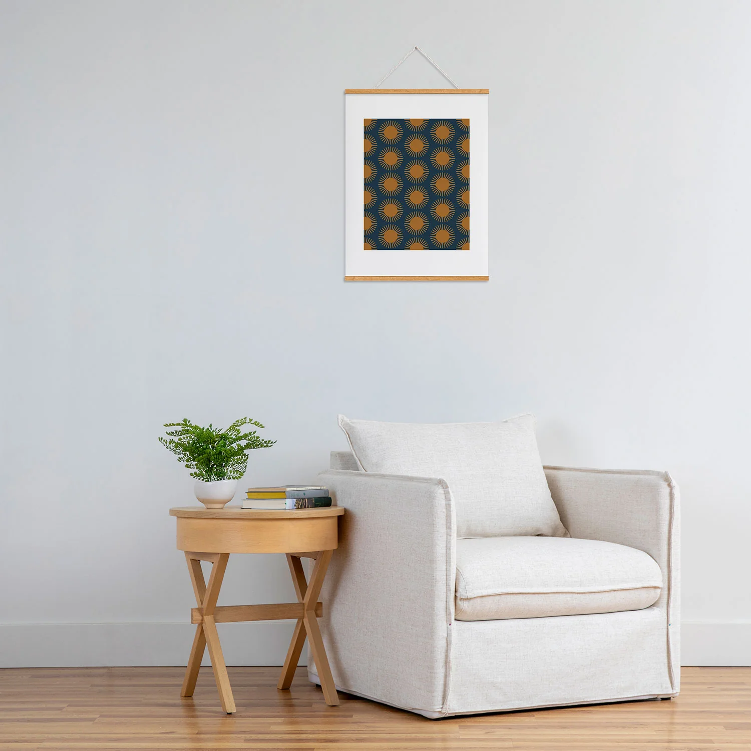 Colour Poems Cheerful Sun Pattern Navy Blue Art Print - Image 39