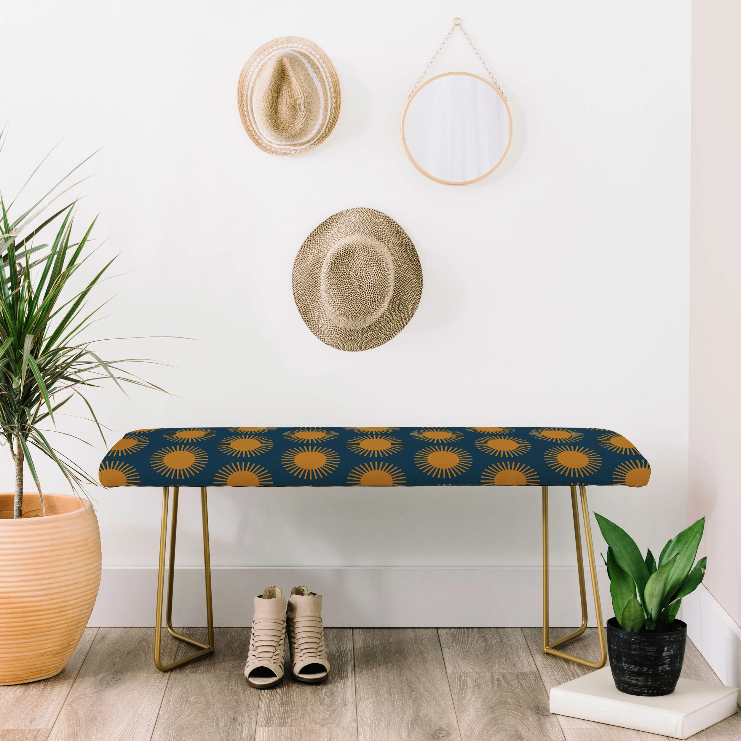 Colour Poems Cheerful Sun Pattern Navy Blue Bench - Image 7