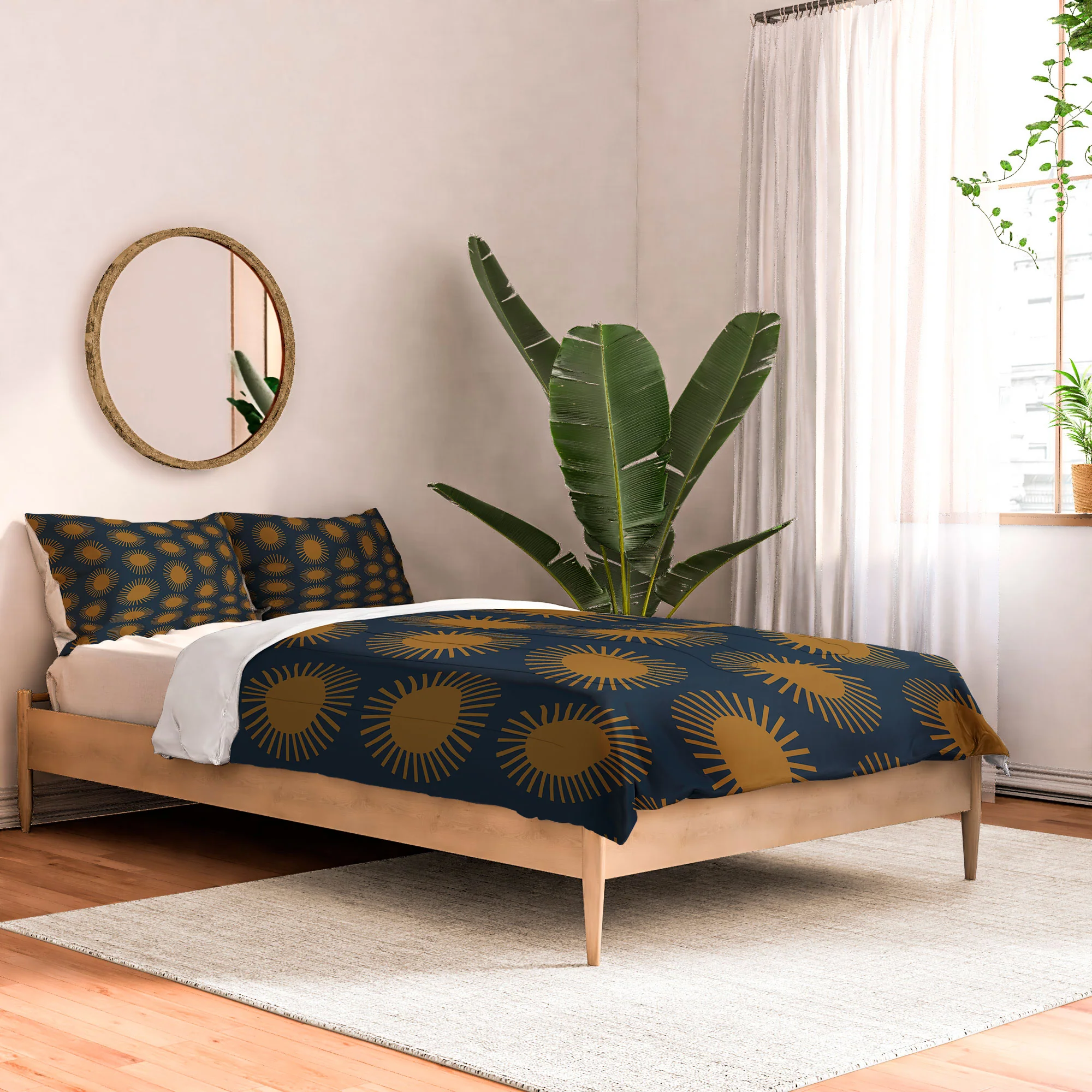 Colour Poems Cheerful Sun Pattern Navy Blue Comforter - Image 11