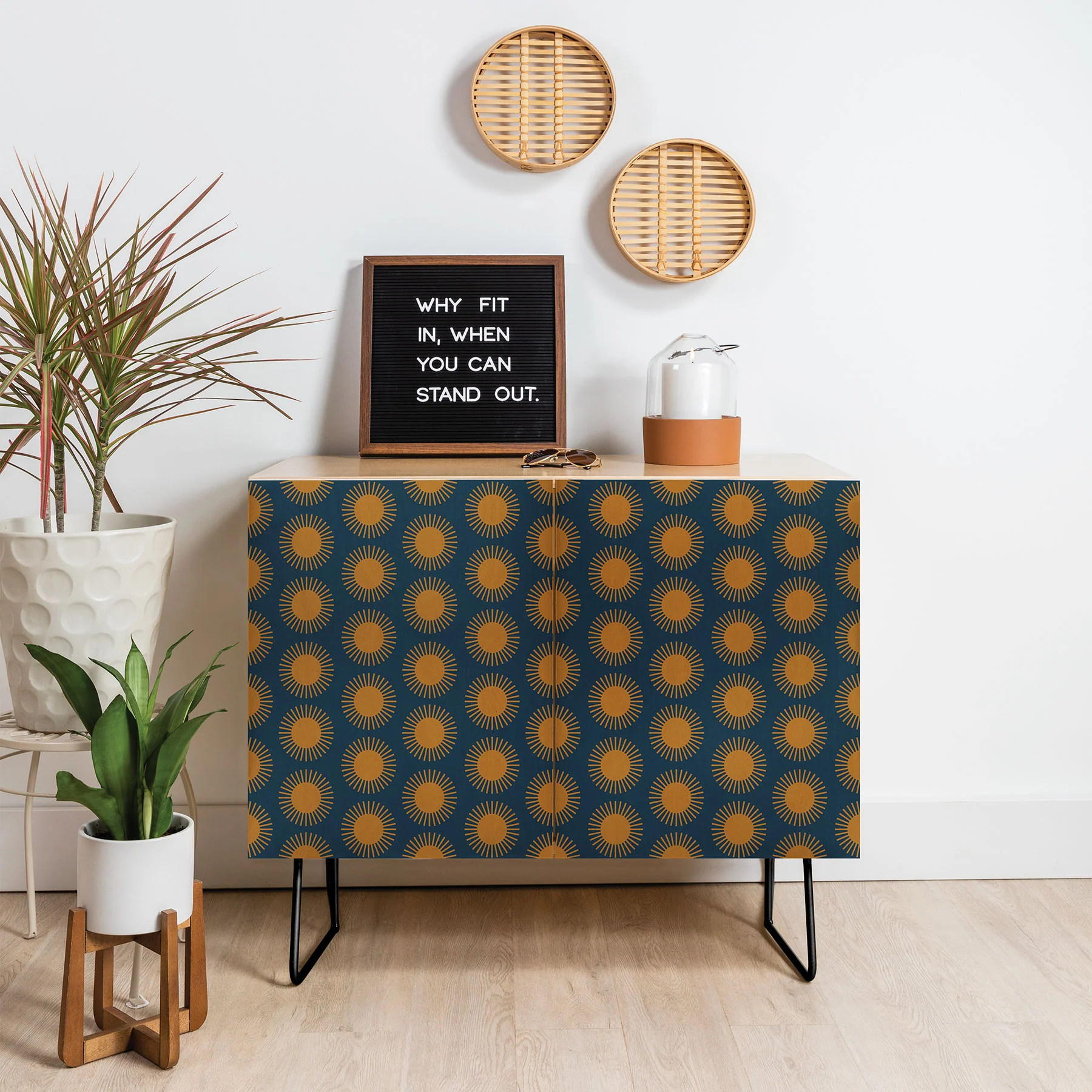 Colour Poems Cheerful Sun Pattern Navy Blue Credenza - Image 12