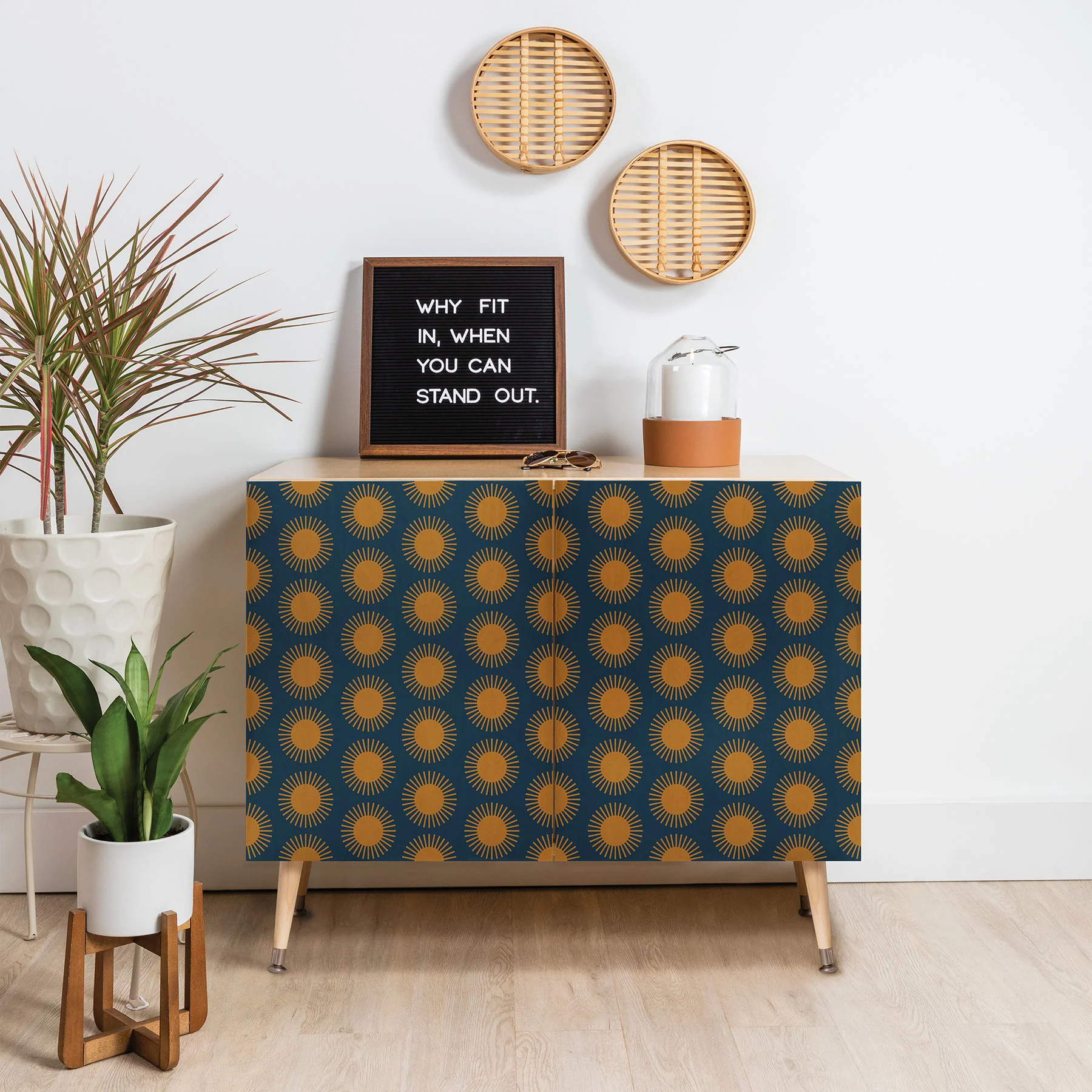 Colour Poems Cheerful Sun Pattern Navy Blue Credenza - Image 18