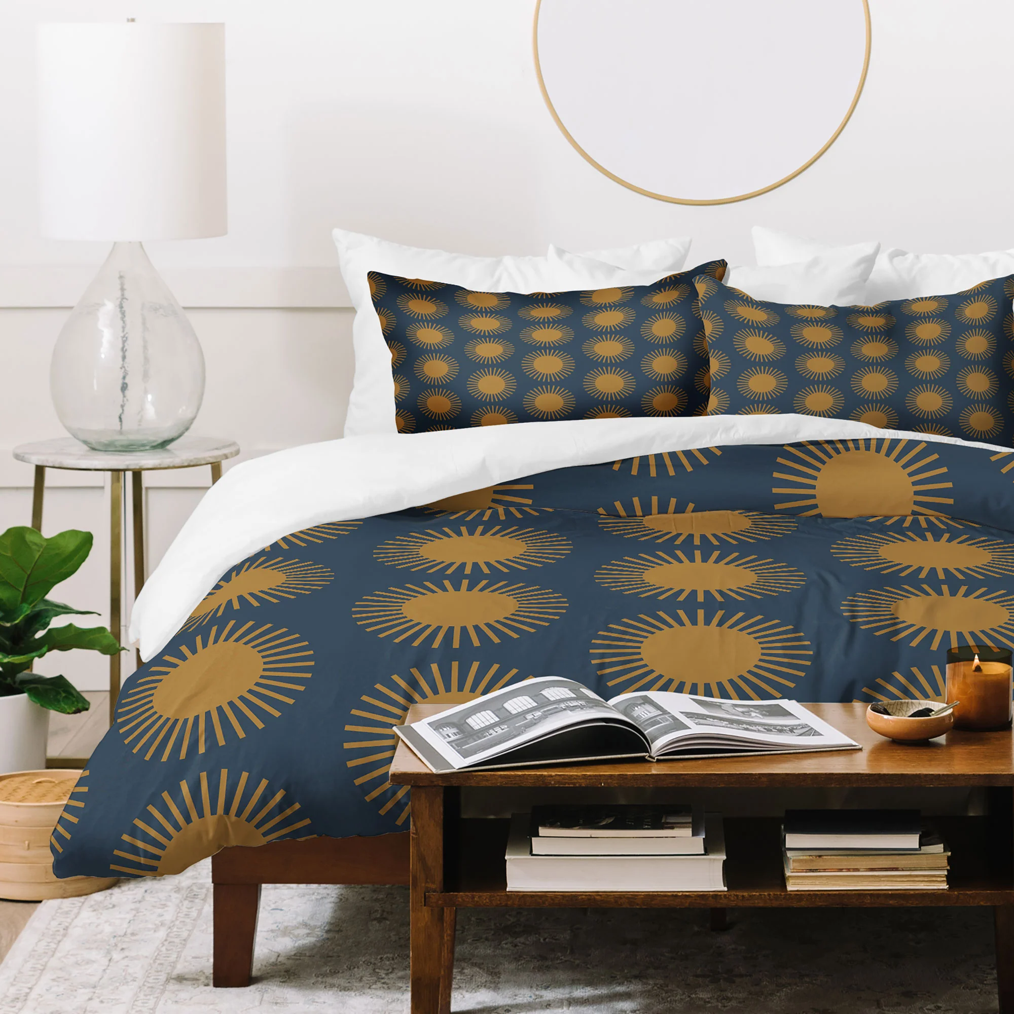 Colour Poems Cheerful Sun Pattern Navy Blue Duvet Cover - Image 55