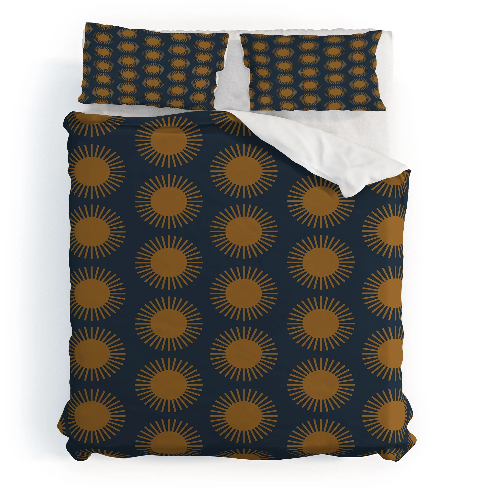 Colour Poems Cheerful Sun Pattern Navy Blue Duvet Cover - Image 57