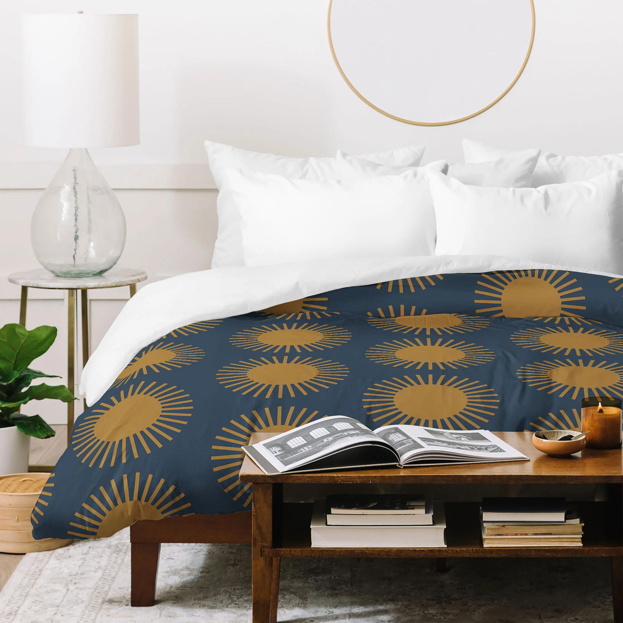 Colour Poems Cheerful Sun Pattern Navy Blue Duvet Cover - Image 7
