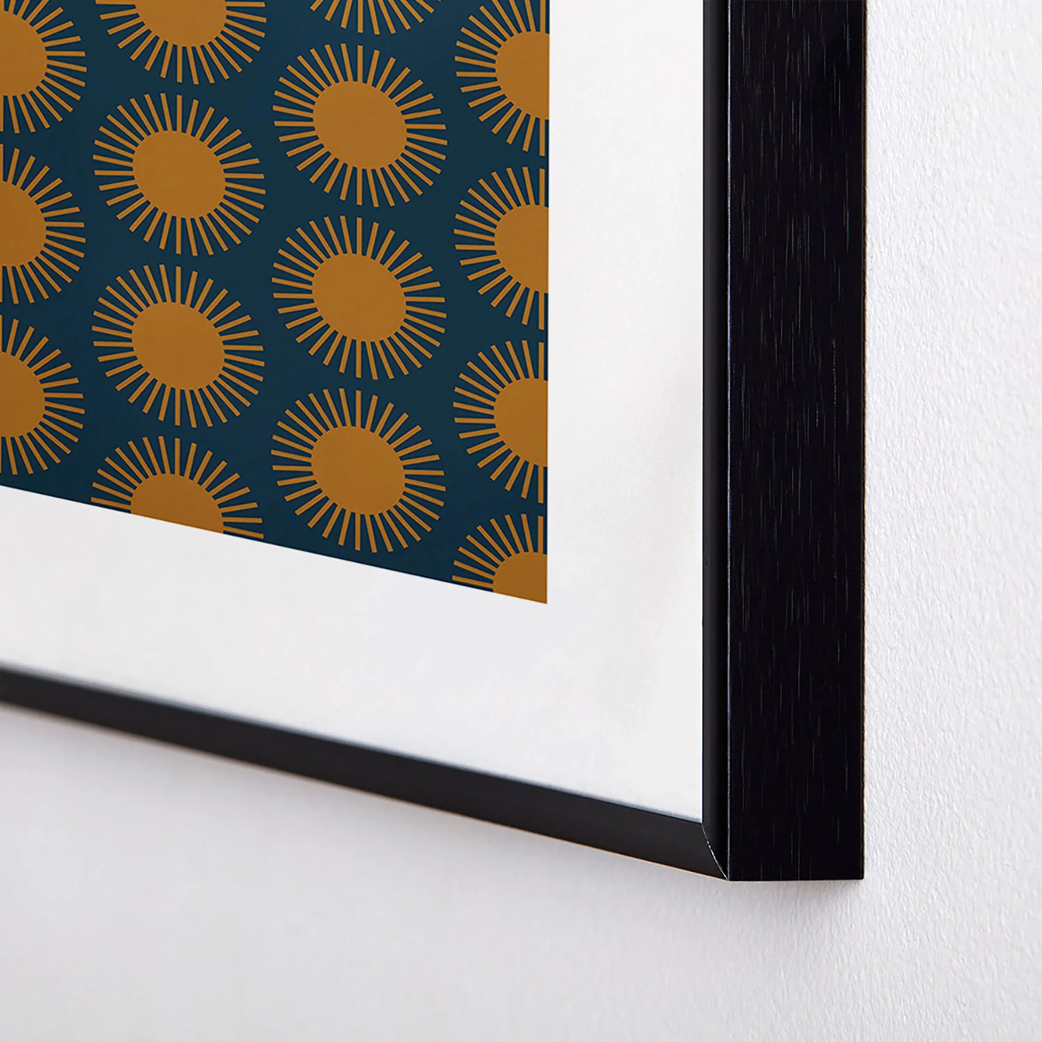 Colour Poems Cheerful Sun Pattern Navy Blue Metal Framed Art Print - Image 12