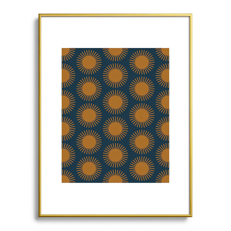 Colour Poems Cheerful Sun Pattern Navy Blue Metal Framed Art Print - Image 25