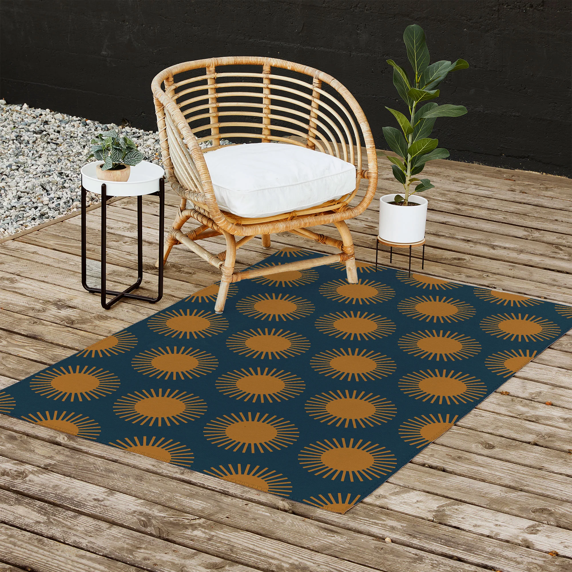 Colour Poems Cheerful Sun Pattern Navy Blue Outdoor Rug - Image 8