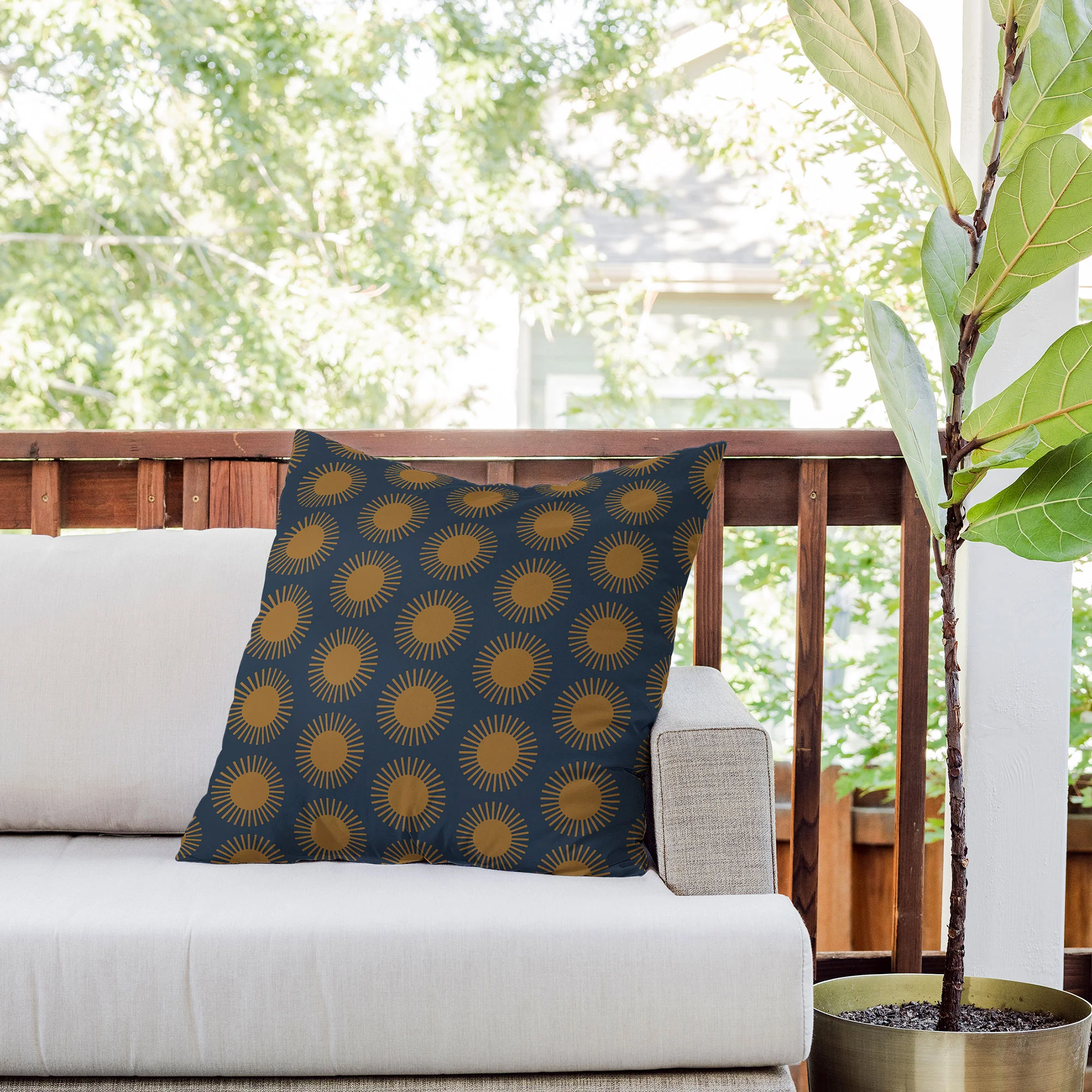 Colour Poems Cheerful Sun Pattern Navy Blue Outdoor Throw Pillow - Image 7
