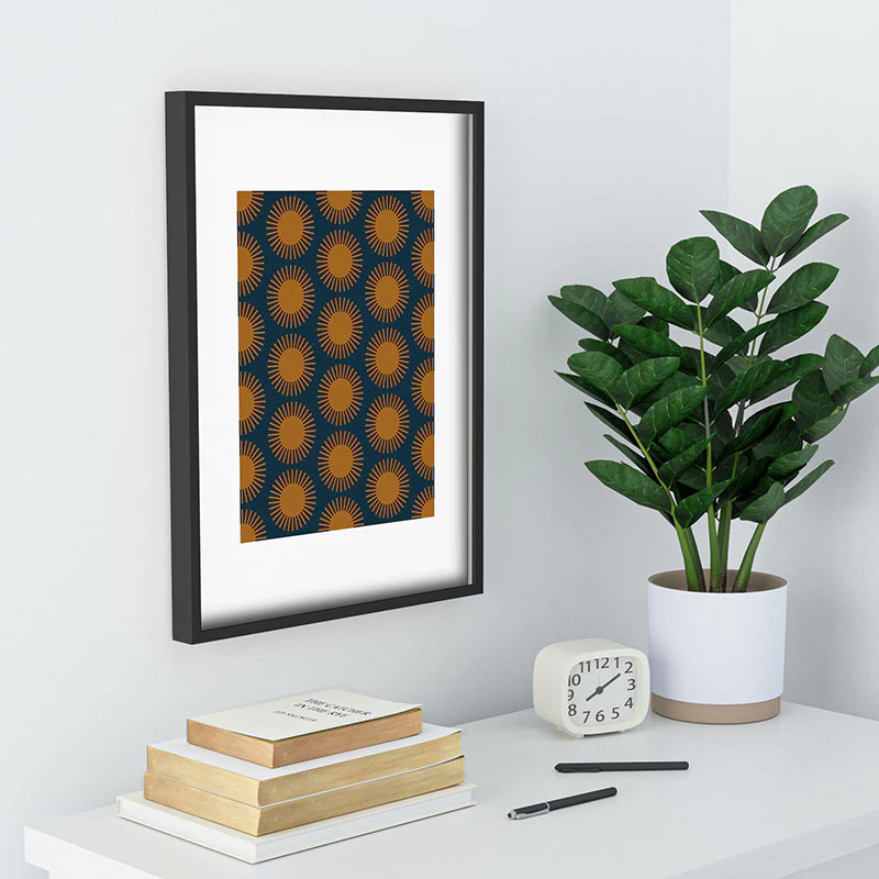 Colour Poems Cheerful Sun Pattern Navy Blue Recessed Framing Rectangle - Image 18