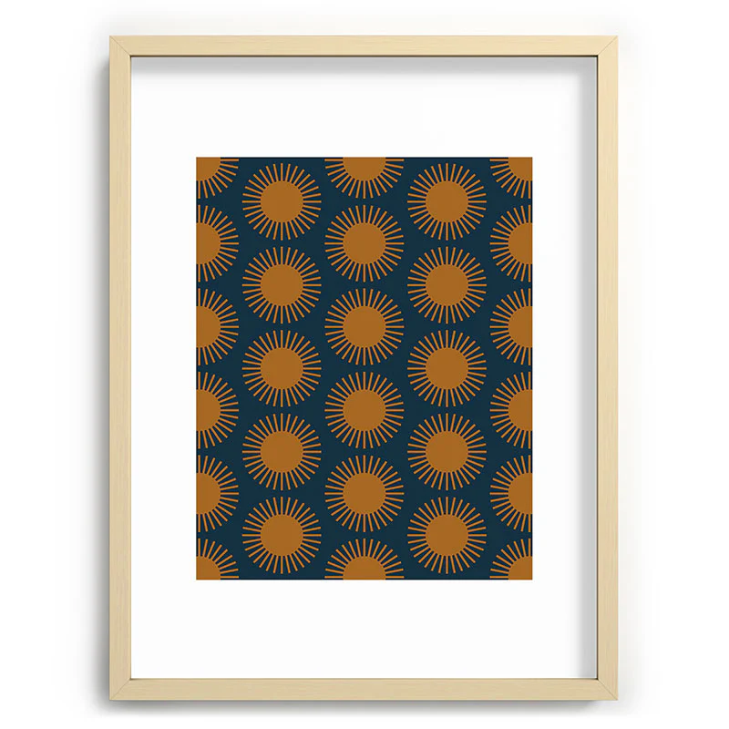 Colour Poems Cheerful Sun Pattern Navy Blue Recessed Framing Rectangle - Image 21