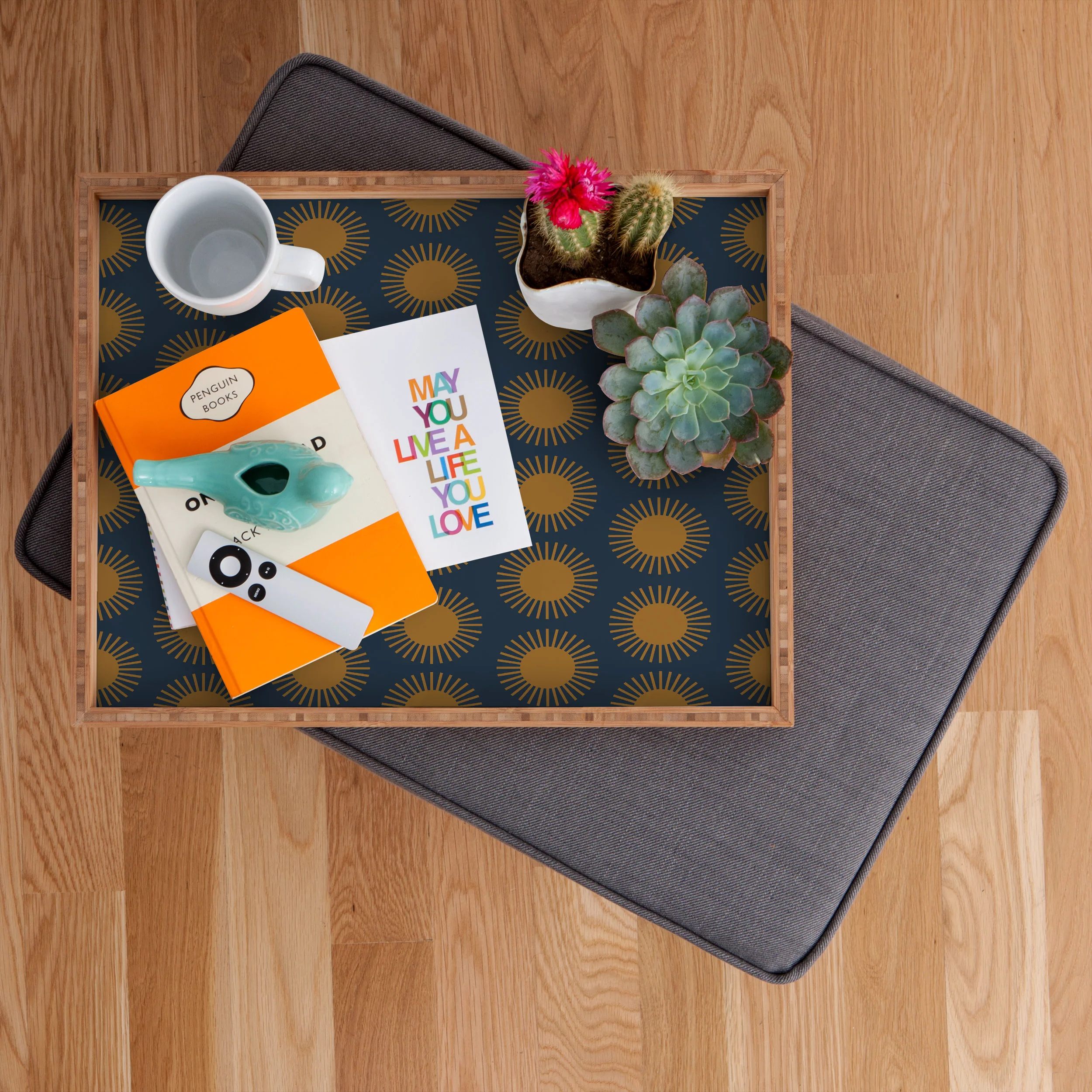 Colour Poems Cheerful Sun Pattern Navy Blue Rectangular Tray - Image 2