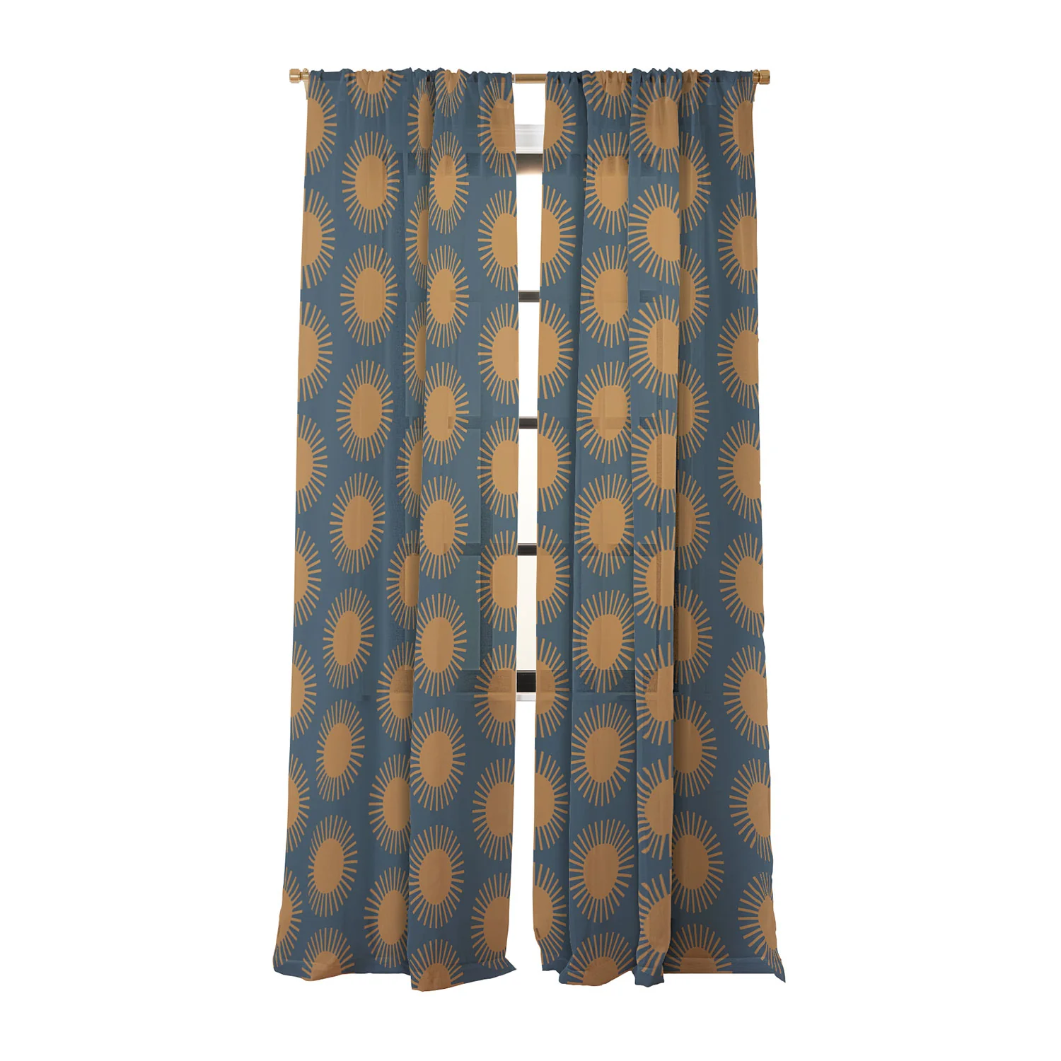 Colour Poems Cheerful Sun Pattern Navy Blue Sheer Window Curtain