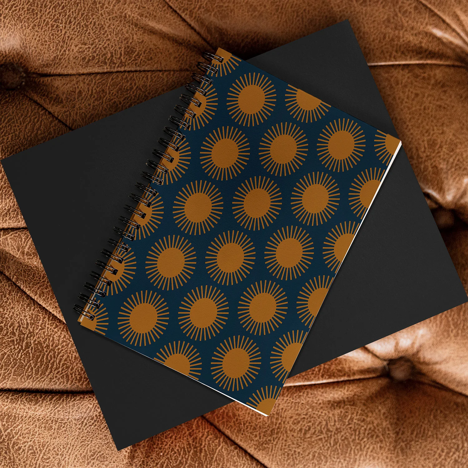 Colour Poems Cheerful Sun Pattern Navy Blue Spiral Notebook - Image 4