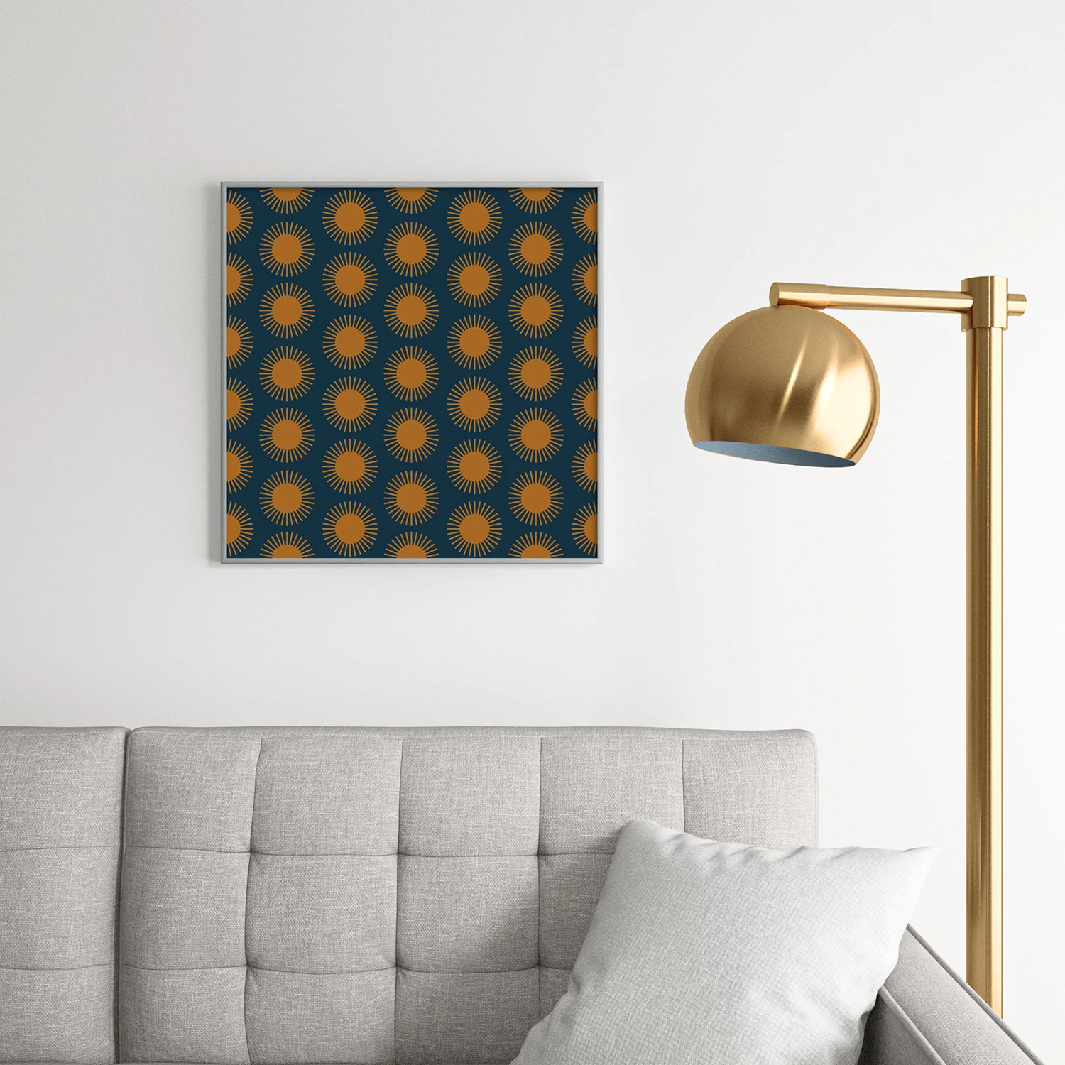 Colour Poems Cheerful Sun Pattern Navy Blue Square Metal Framed Art Print - Image 18