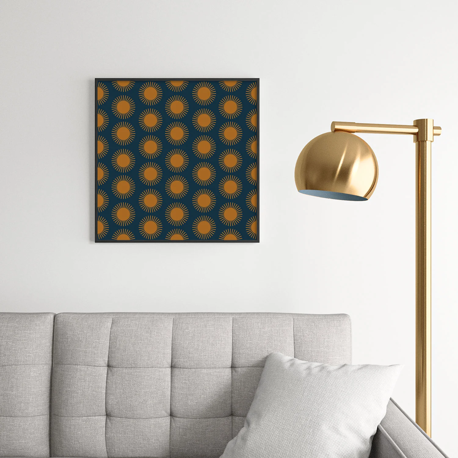 Colour Poems Cheerful Sun Pattern Navy Blue Square Metal Framed Art Print - Image 22