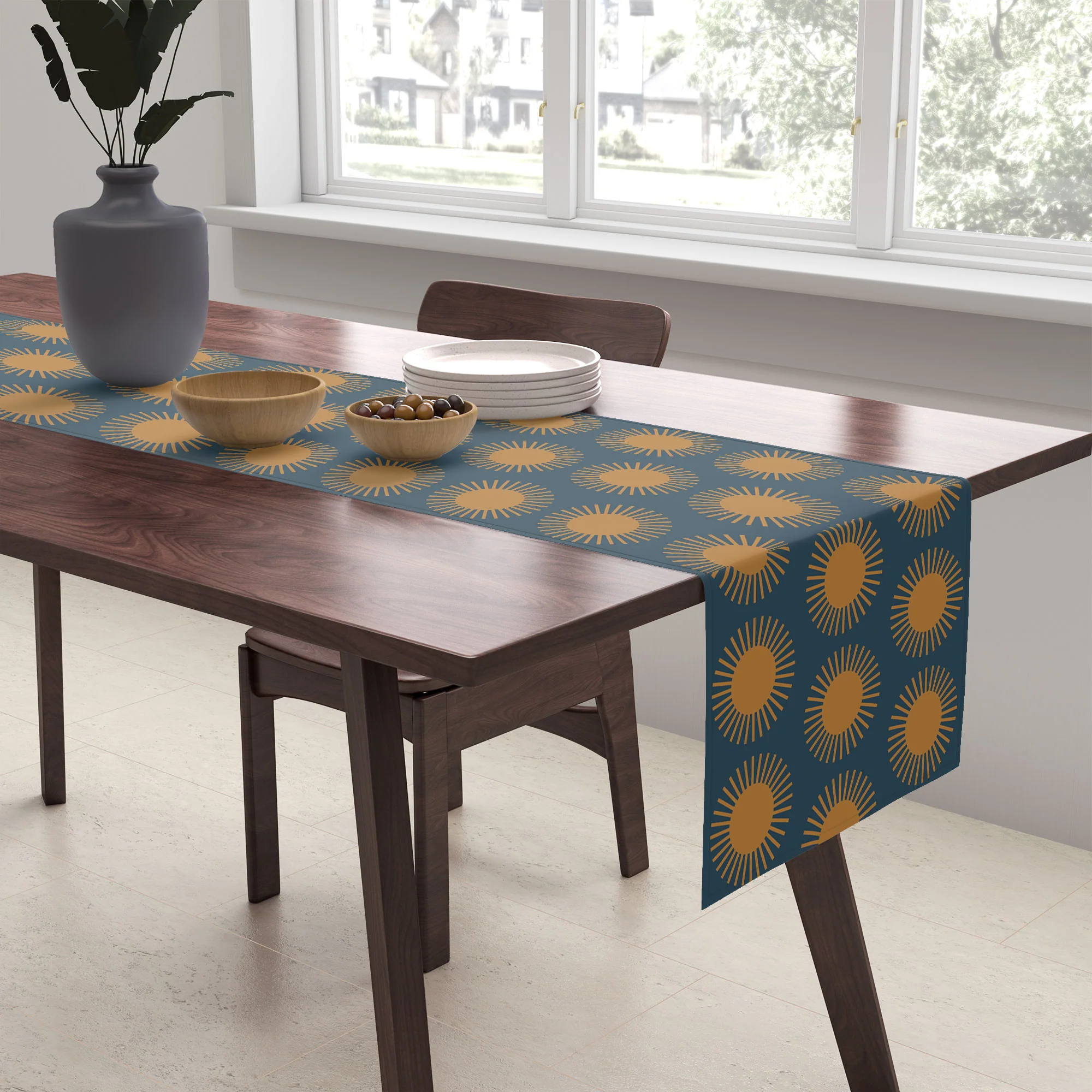Colour Poems Cheerful Sun Pattern Navy Blue Table Runner - Image 2