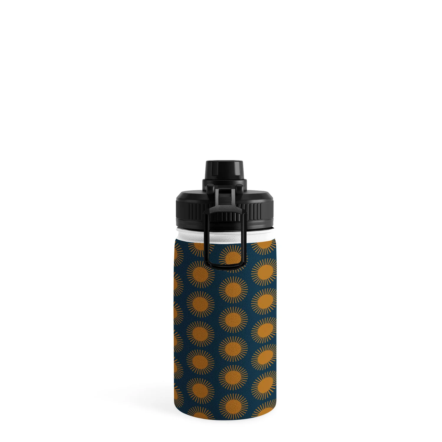 Colour Poems Cheerful Sun Pattern Navy Blue Water Bottle - Image 3