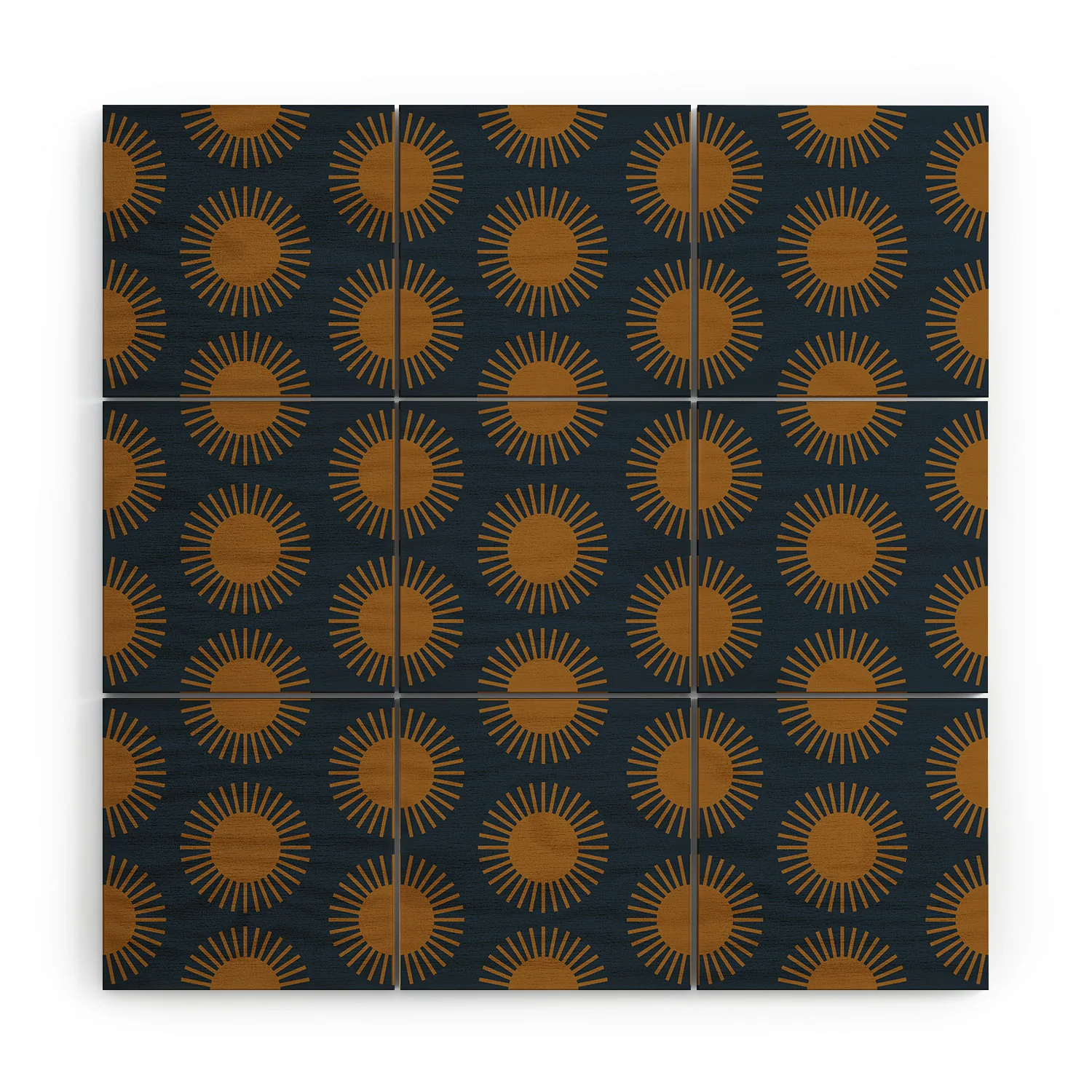 Colour Poems Cheerful Sun Pattern Navy Blue Wood Wall Mural - Image 2
