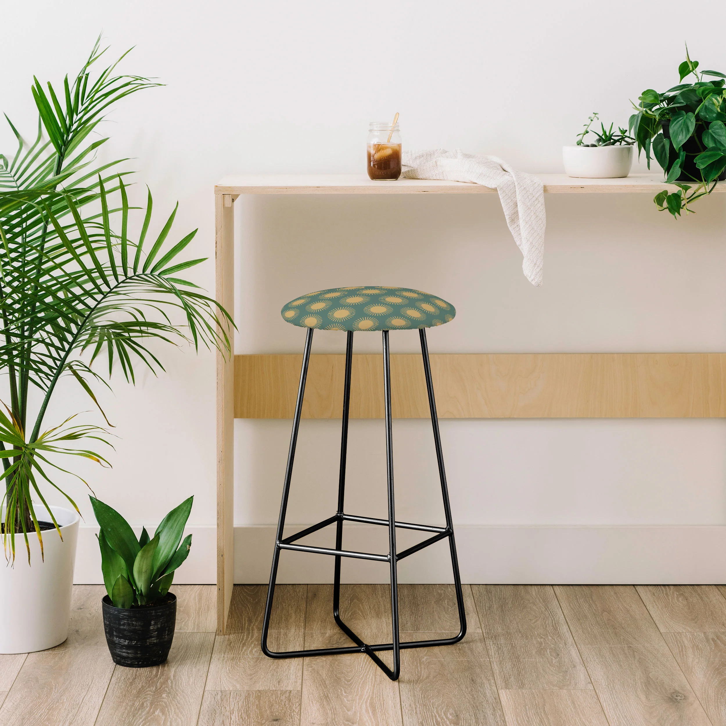 Colour Poems Cheerful Sun Pattern Sage Bar Stool - Image 4