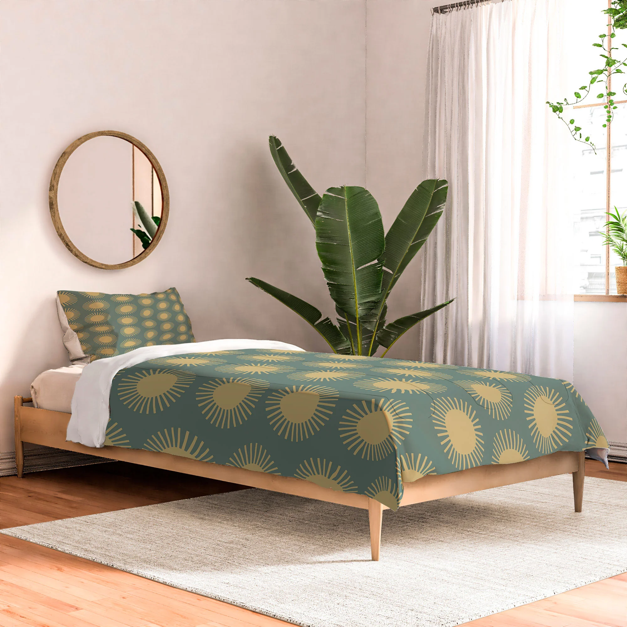 Colour Poems Cheerful Sun Pattern Sage Comforter - Image 8