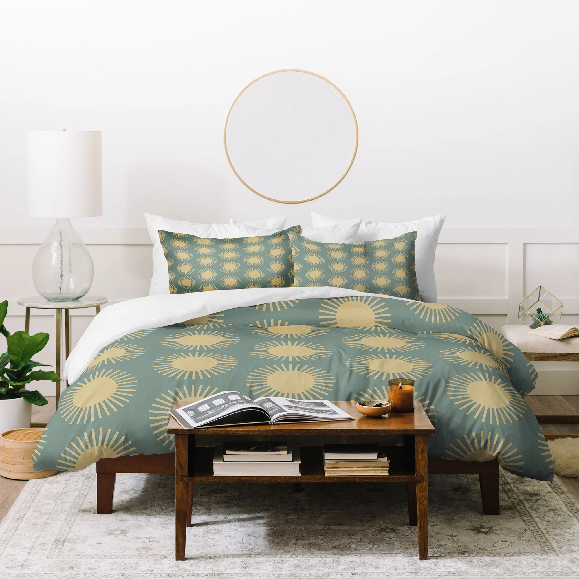 Colour Poems Cheerful Sun Pattern Sage Duvet Cover - Image 40
