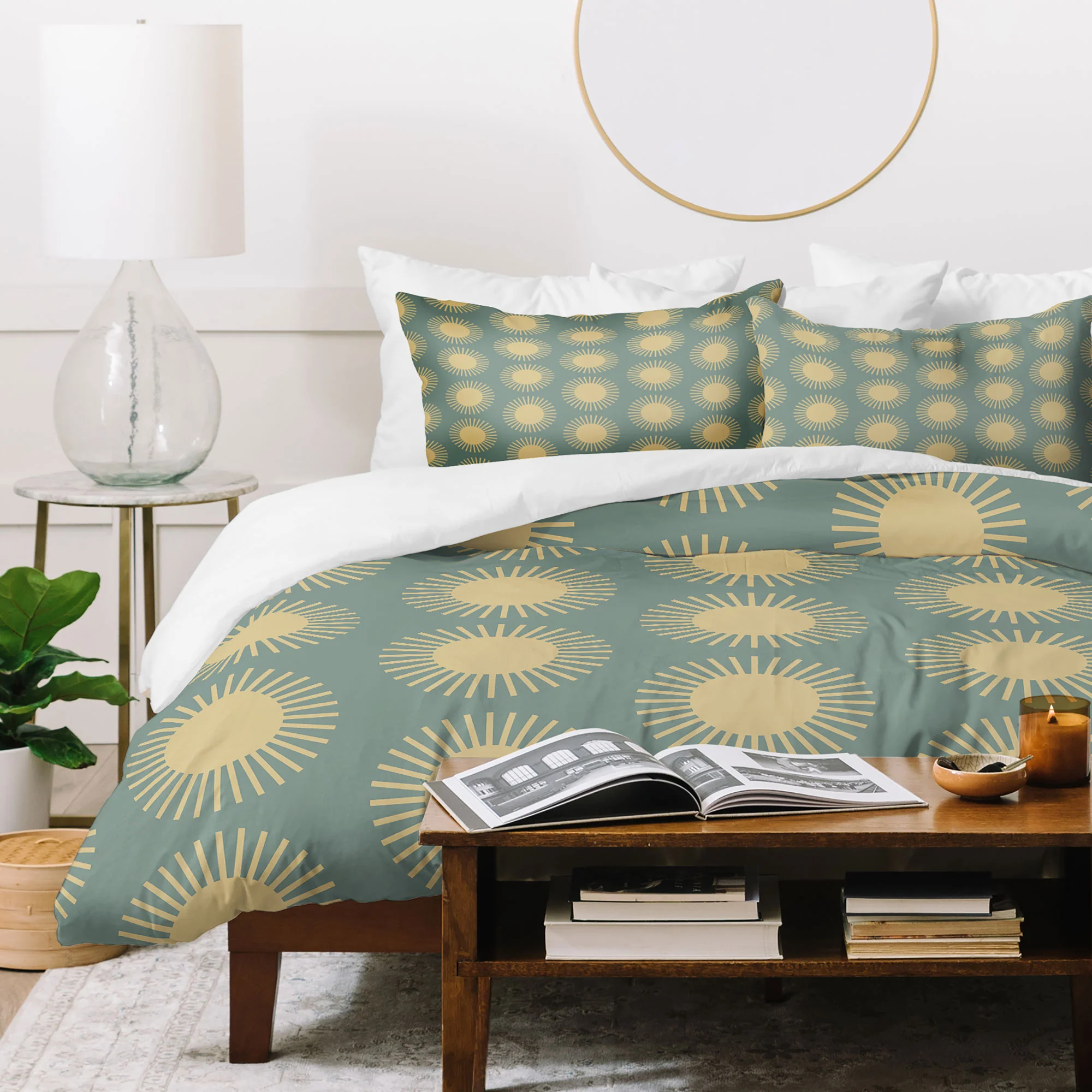 Colour Poems Cheerful Sun Pattern Sage Duvet Cover - Image 43