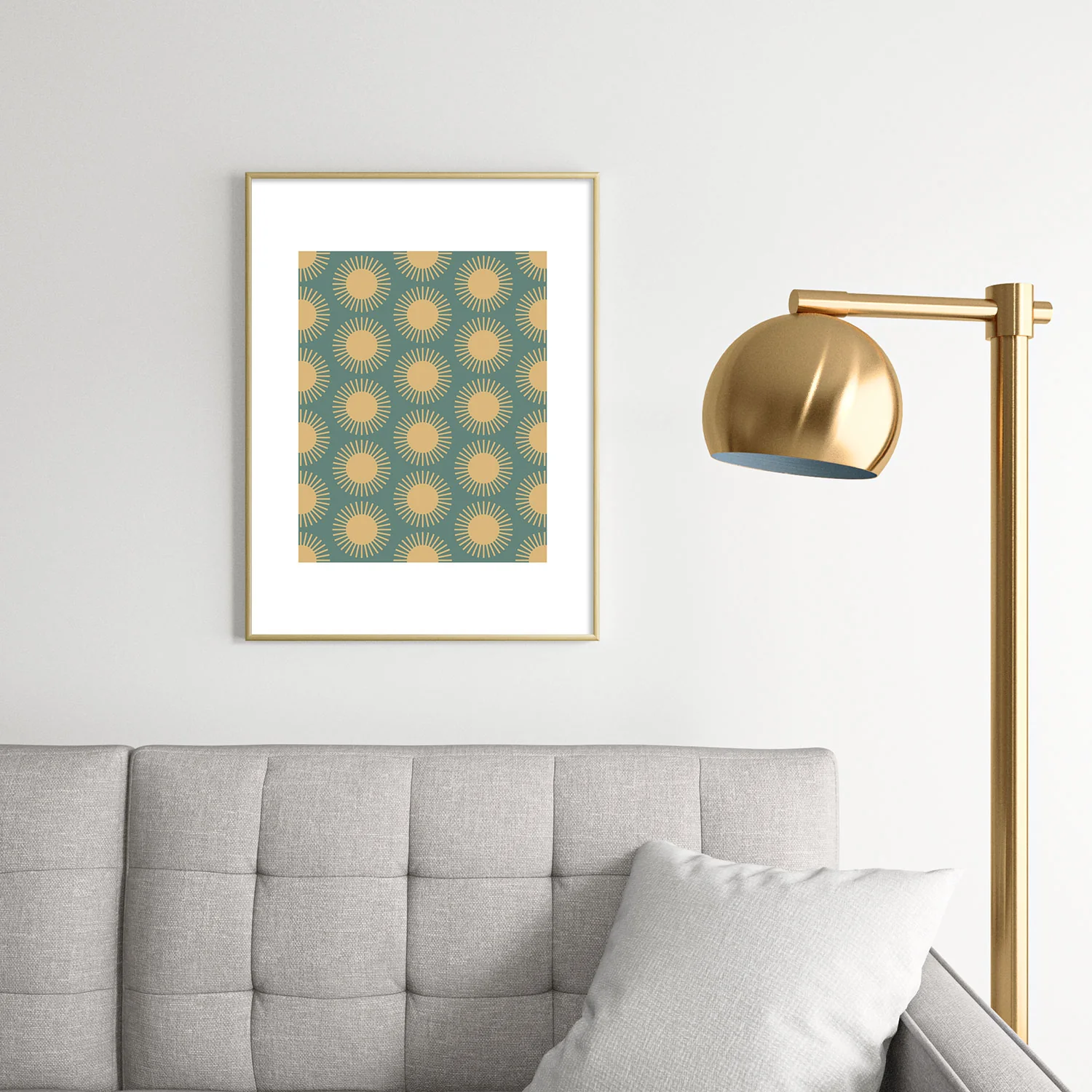 Colour Poems Cheerful Sun Pattern Sage Metal Framed Art Print - Image 26