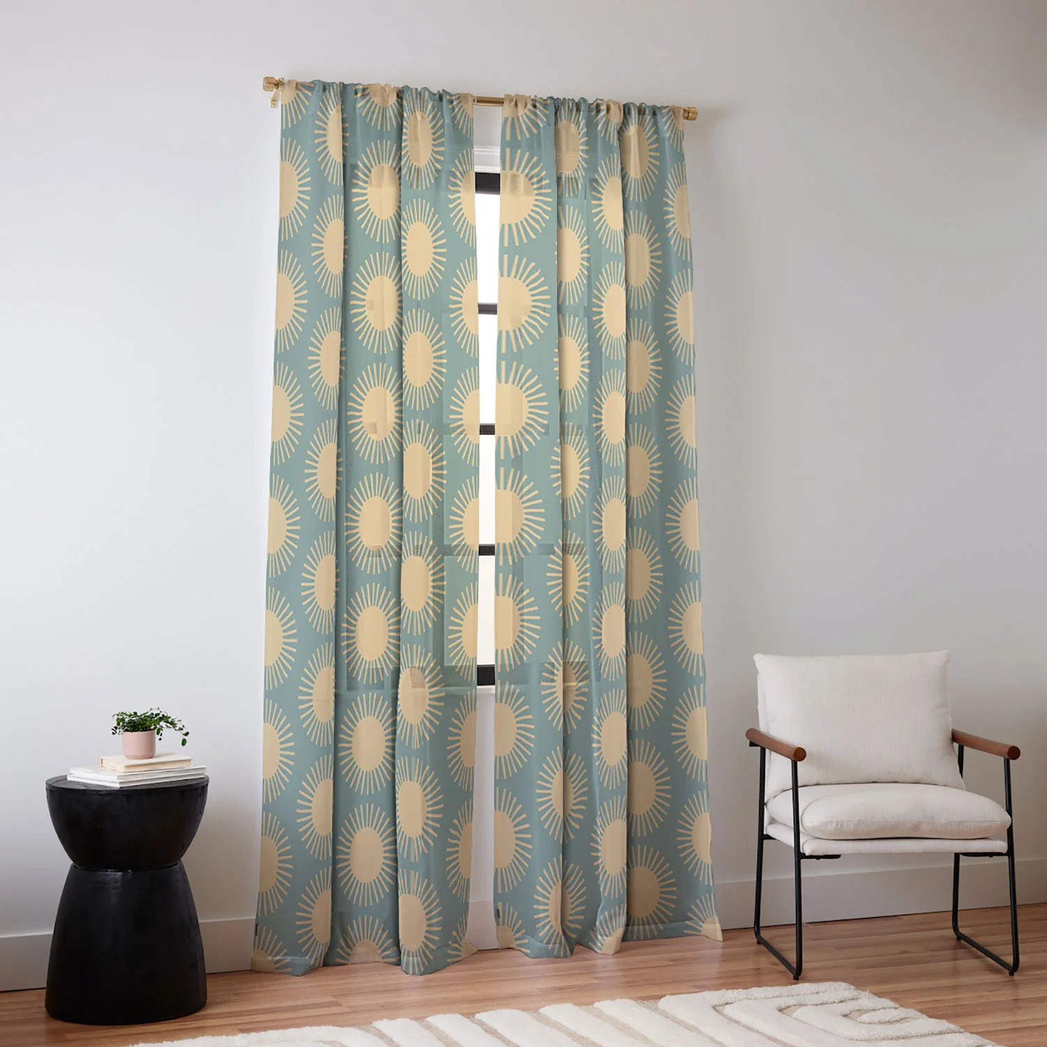 Colour Poems Cheerful Sun Pattern Sage Sheer Non Repeat - Image 2
