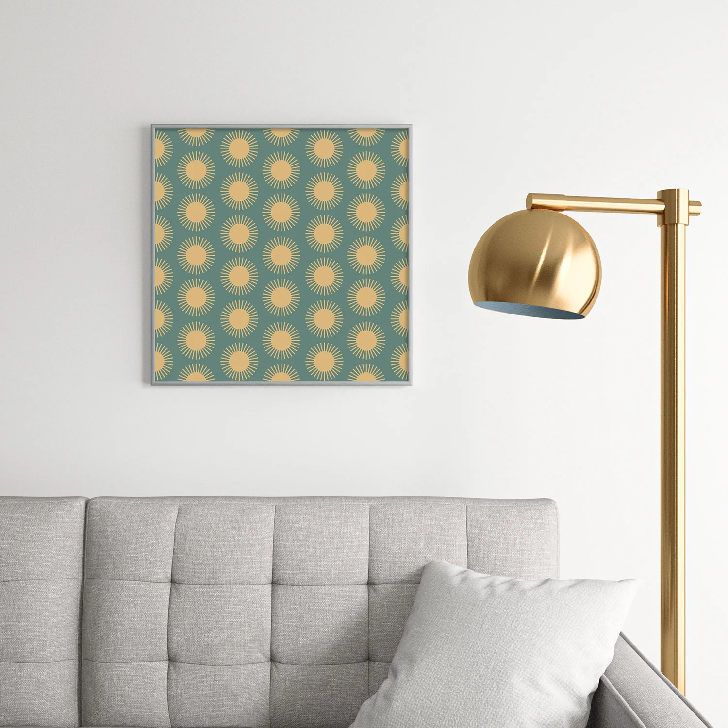 Colour Poems Cheerful Sun Pattern Sage Square Metal Framed Art Print - Image 18