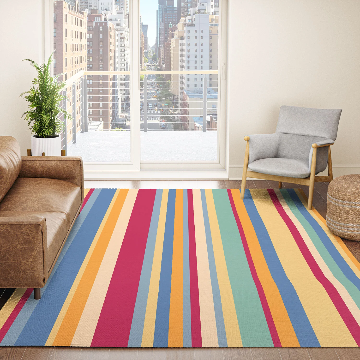 Colour Poems Classic Retro Stripes I Area Rug - Image 15