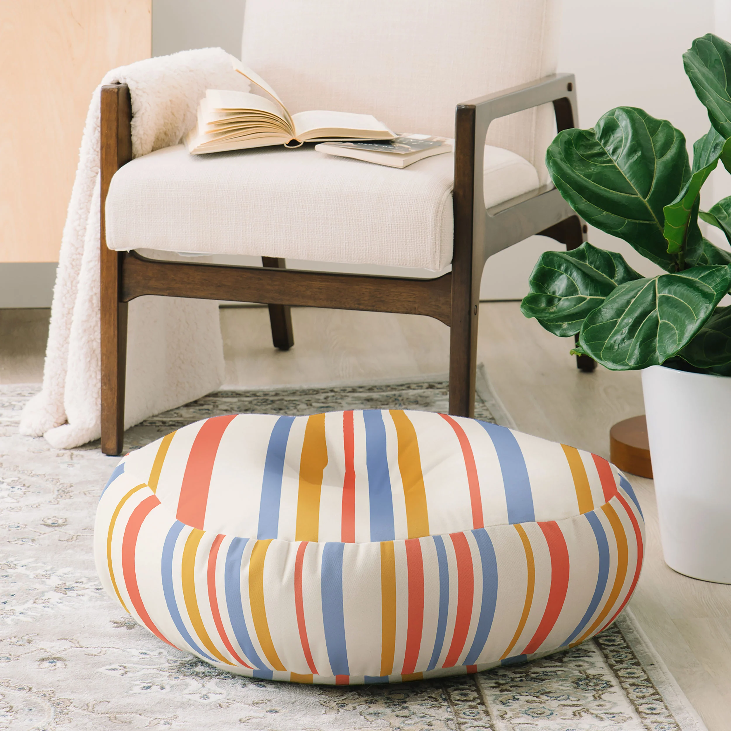 Colour Poems Classic Retro Stripes III Floor Pillow Round - Image 2