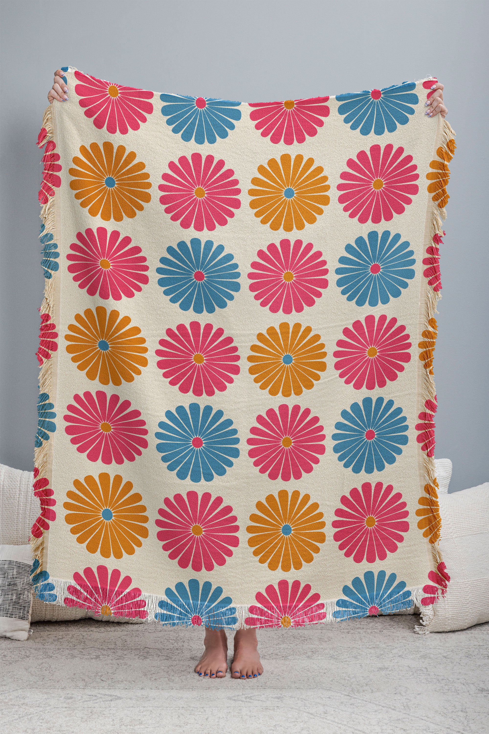 Colour Poems Daisy Pattern Multicolor II Throw Blanket - Image 3