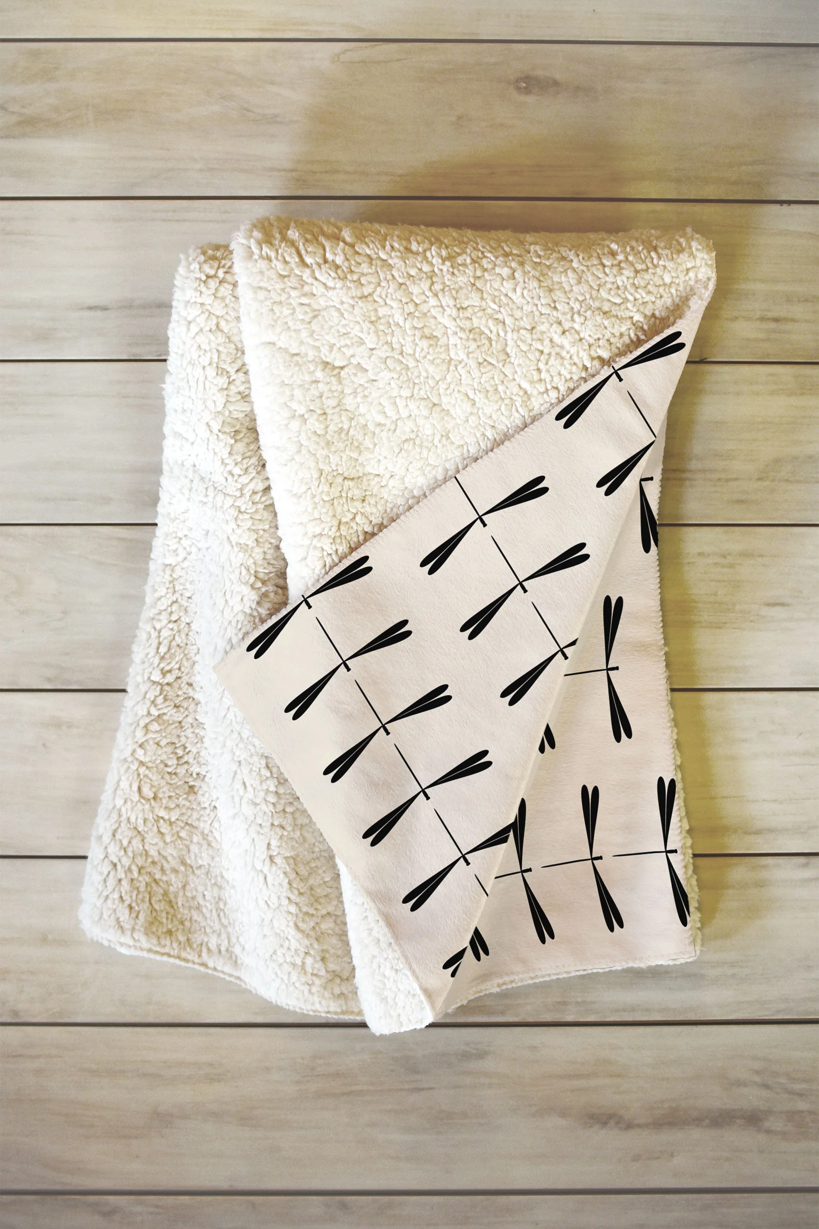 Colour Poems Dragonfly Pattern Black White Fleece Throw Blanket - Image 2