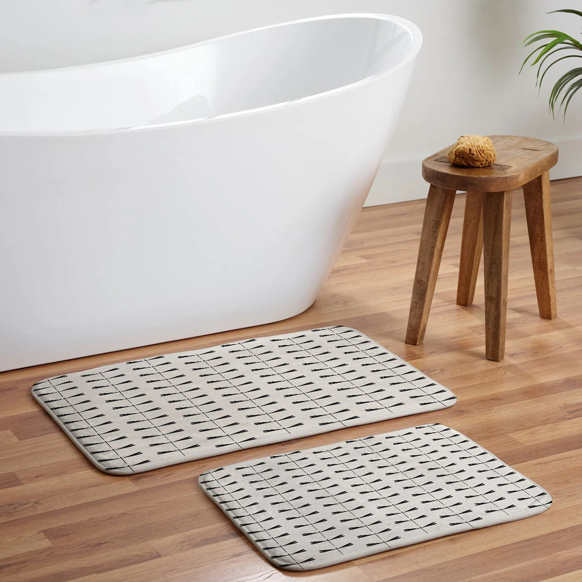 Colour Poems Dragonfly Pattern Black White Memory Foam Bath Mat - Image 5