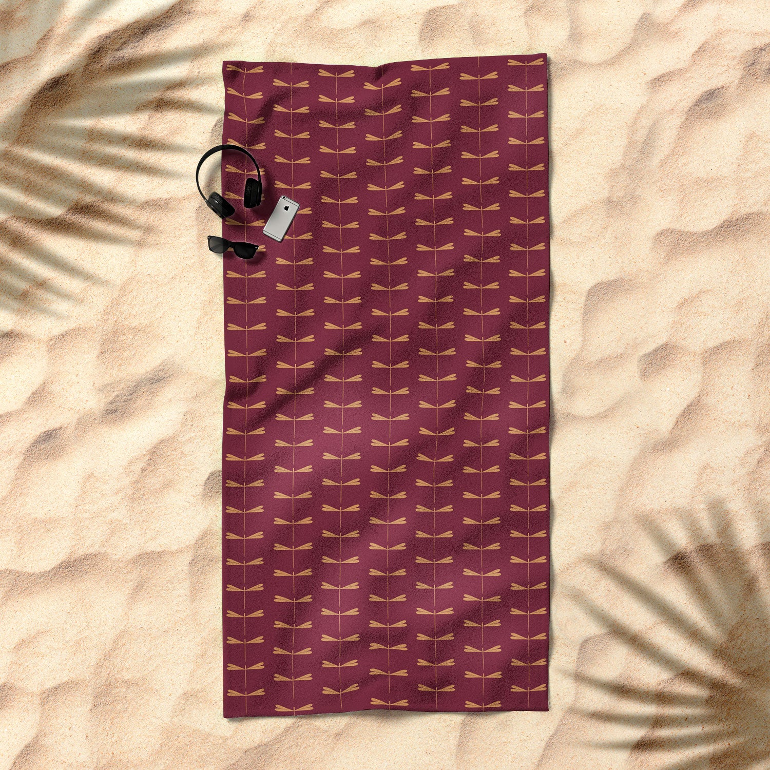 Colour Poems Dragonfly Pattern Mauve Beach Towel - Image 2