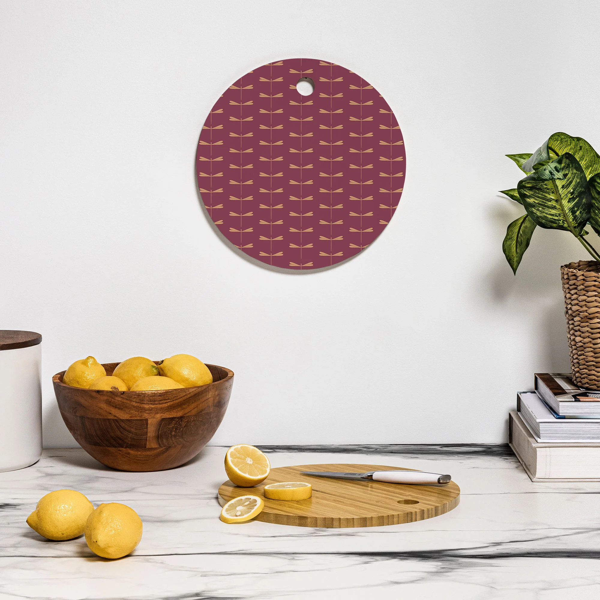 Colour Poems Dragonfly Pattern Mauve Cutting Board Round - Image 3