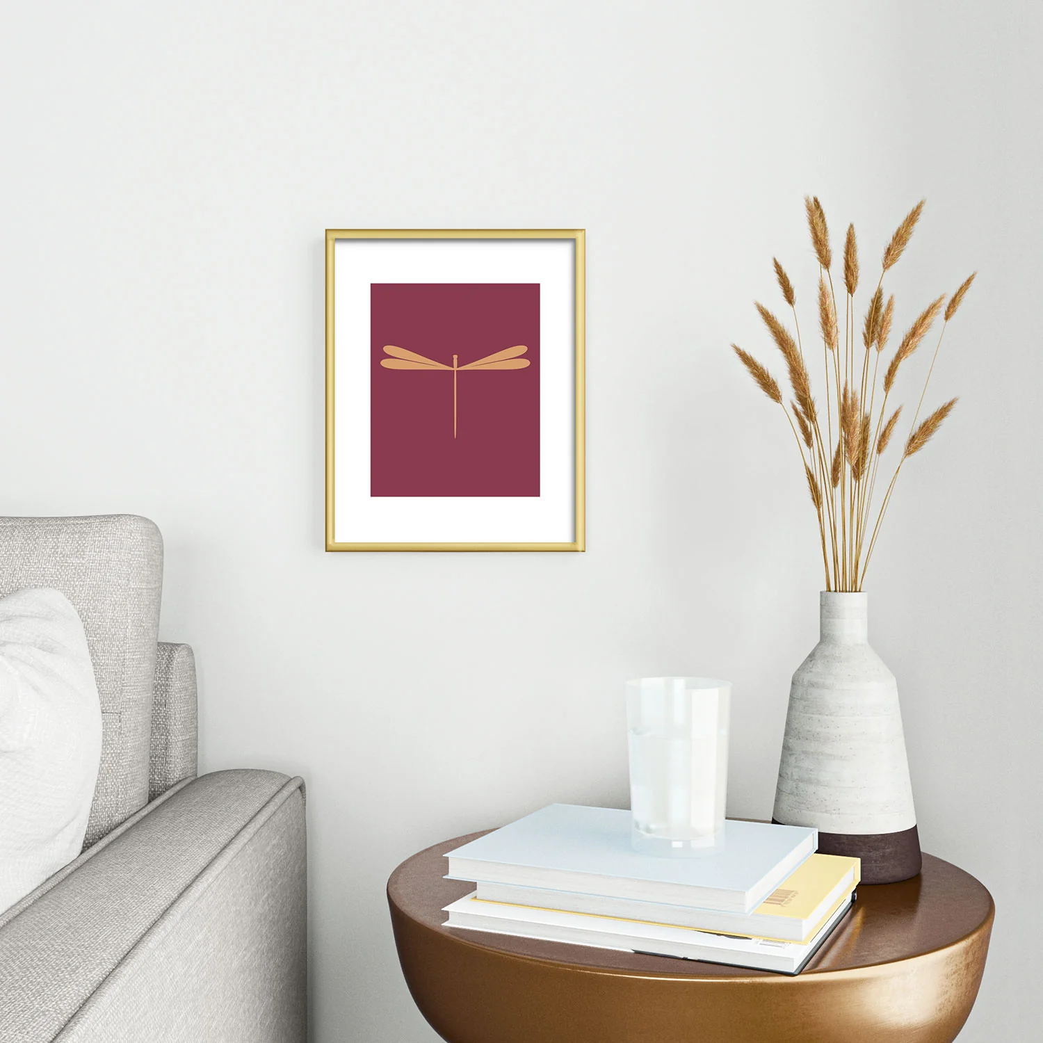 Colour Poems Dragonfly Pattern Mauve Metal Framed Art Print - Image 2