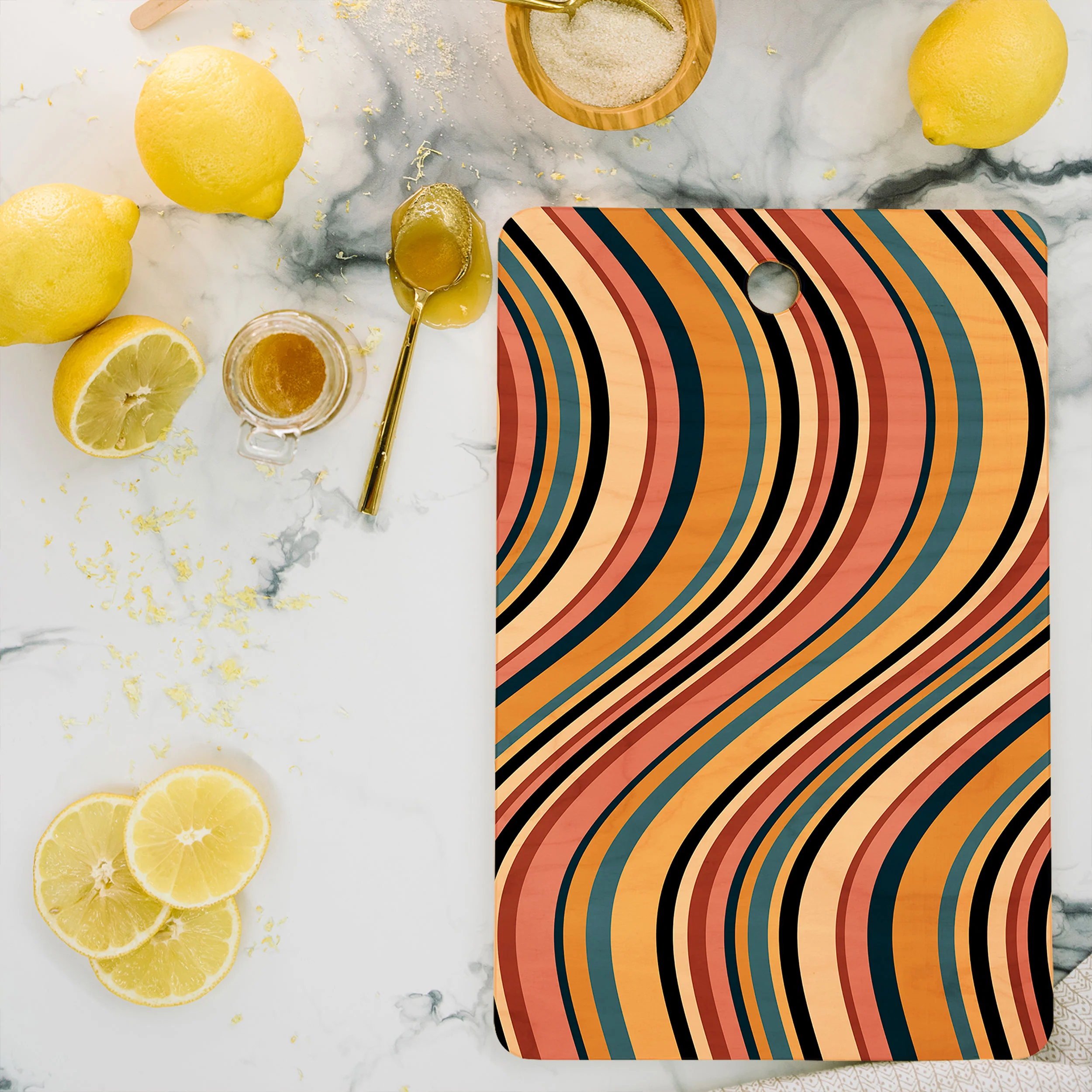 Colour Poems Wavy Retro Stripes I Cutting Board Rectangle - Image 2