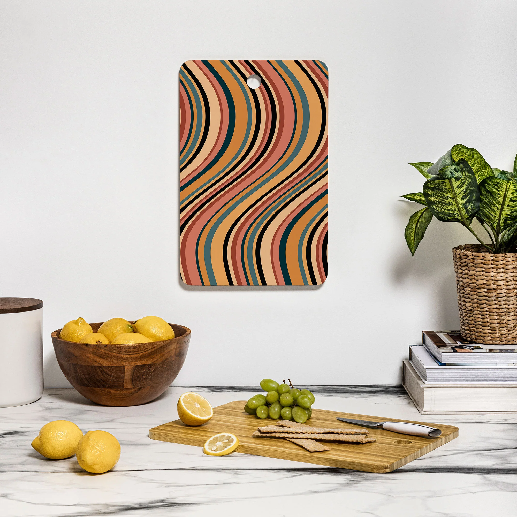 Colour Poems Wavy Retro Stripes I Cutting Board Rectangle - Image 3