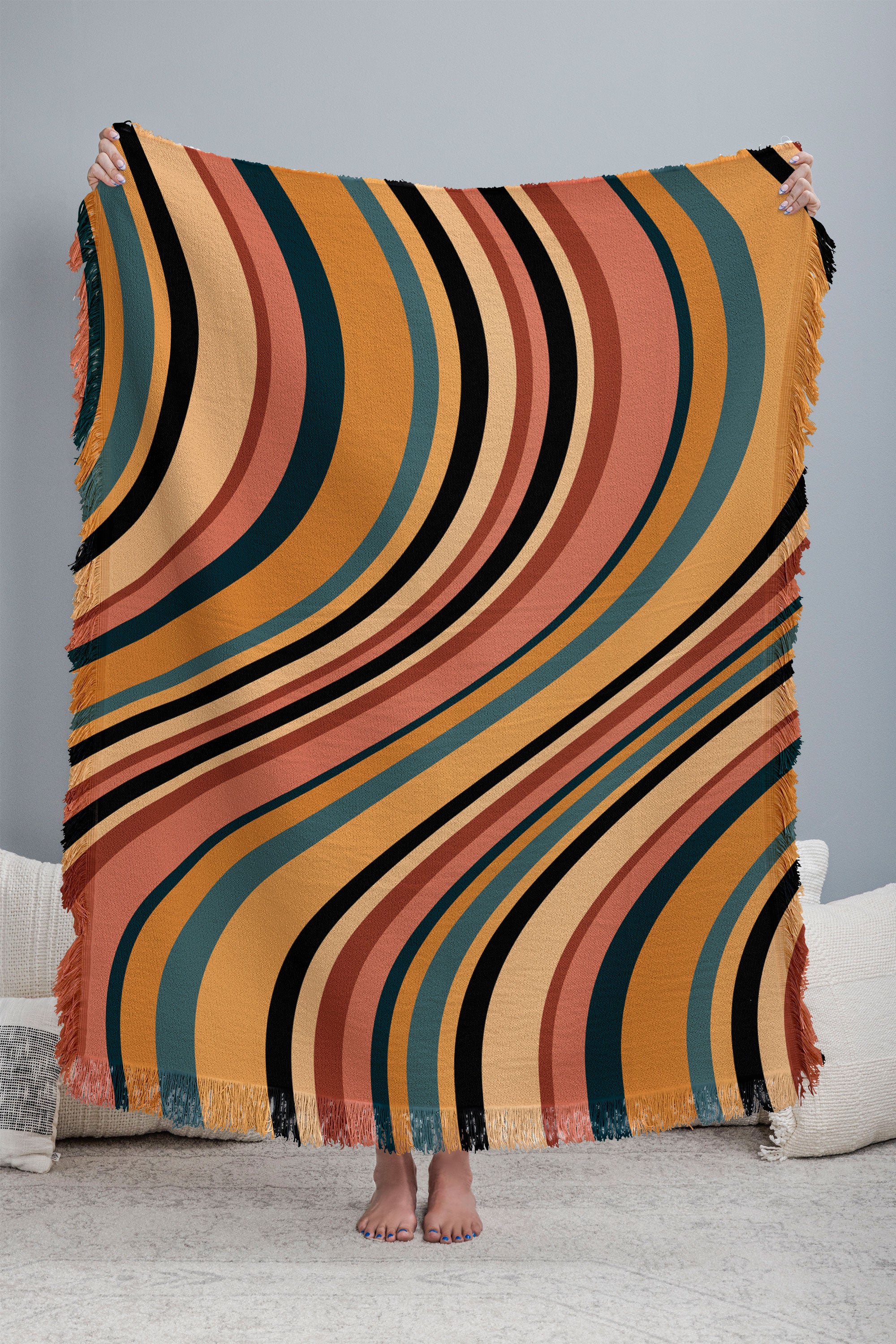 Colour Poems Wavy Retro Stripes I Throw Blanket - Image 3
