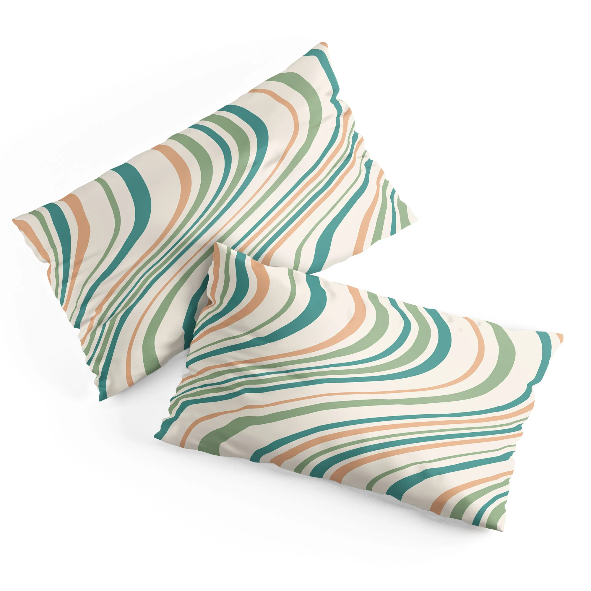 Colour Poems Wavy Retro Stripes II Pillow Shams - Image 4