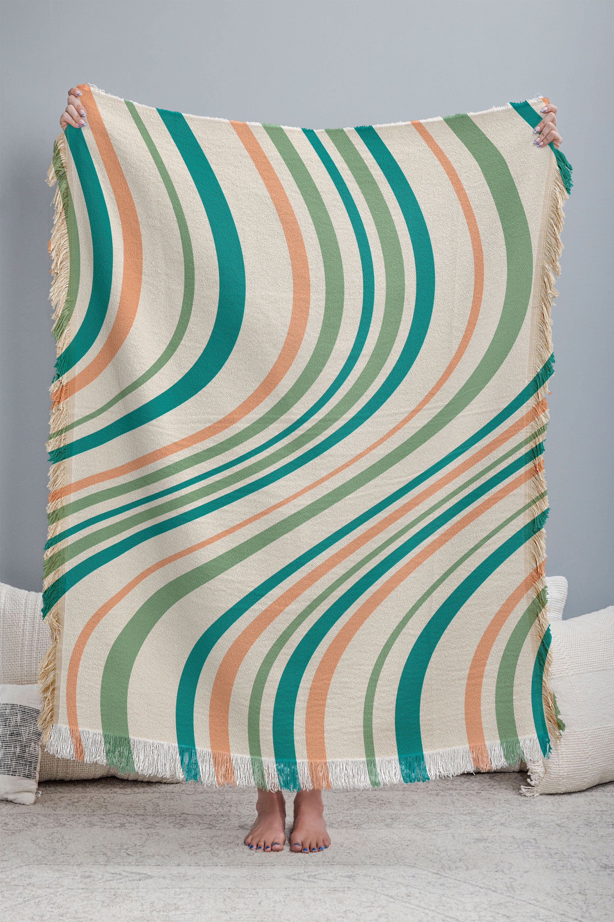 Colour Poems Wavy Retro Stripes II Throw Blanket - Image 3